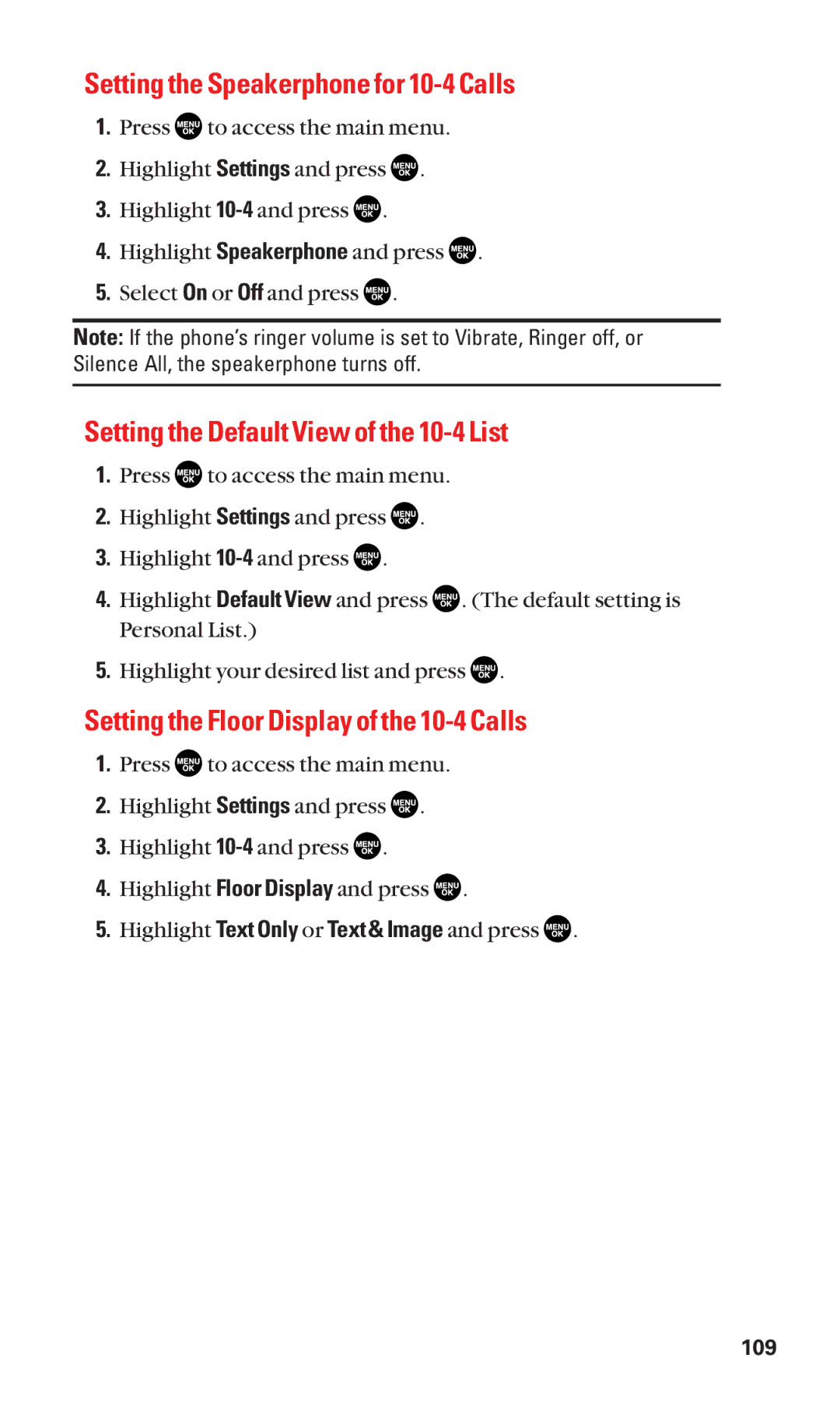 Sanyo SCP-2300 manual Setting the Speakerphone for 10-4 Calls, Setting the Default View of the 10-4 List 