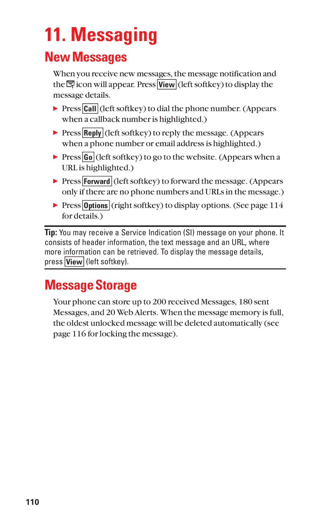 Sanyo SCP-2300 manual Messaging, New Messages, Message Storage 