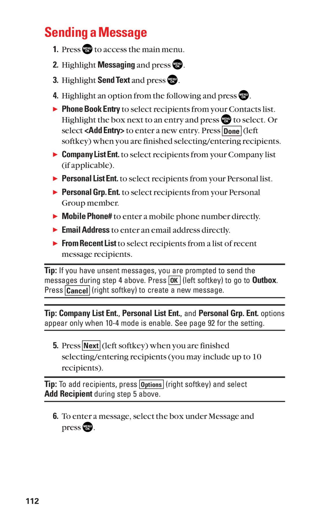 Sanyo SCP-2300 manual Sending a Message, To enter a message, select the box under Message and press 