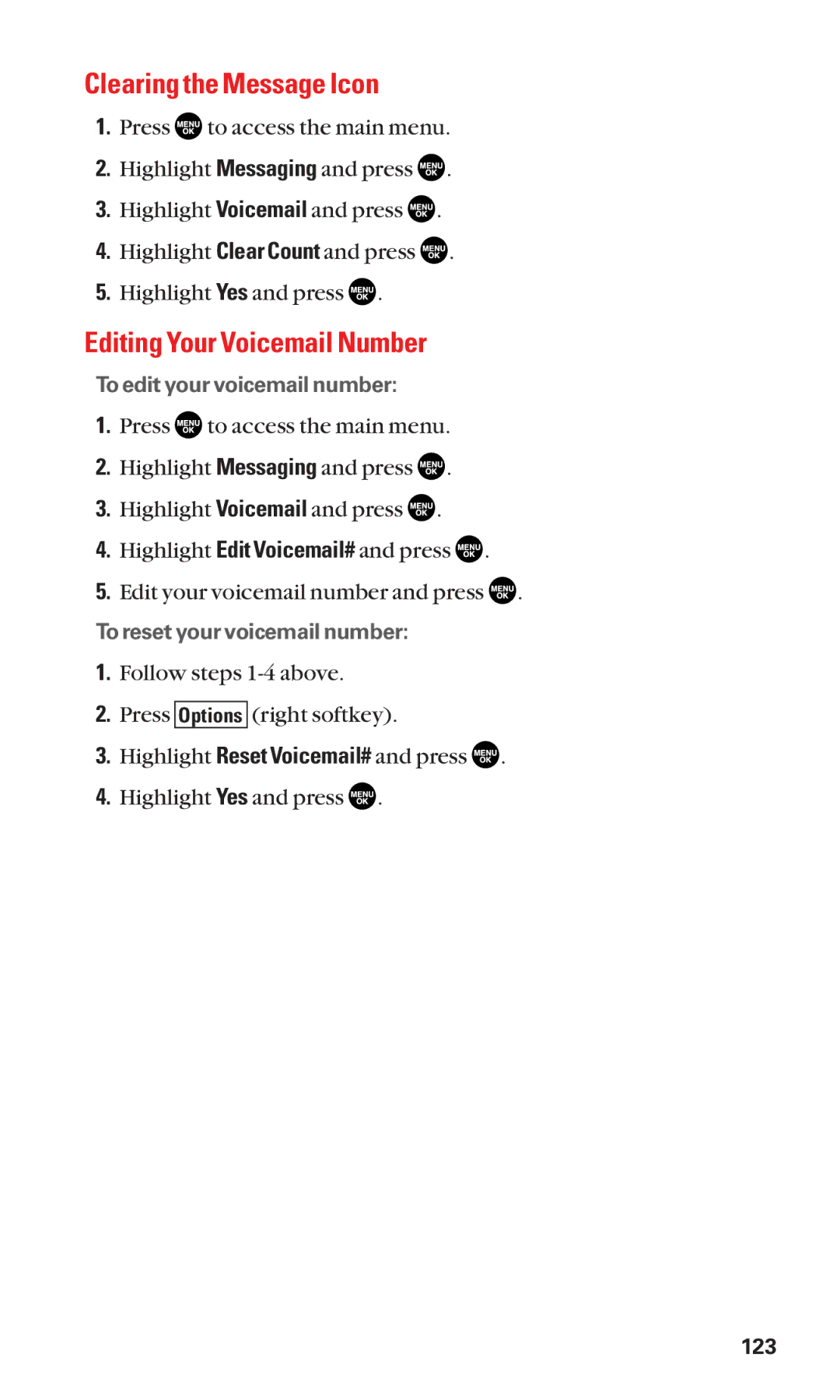 Sanyo SCP-2300 manual Clearing the Message Icon, Editing Your Voicemail Number 