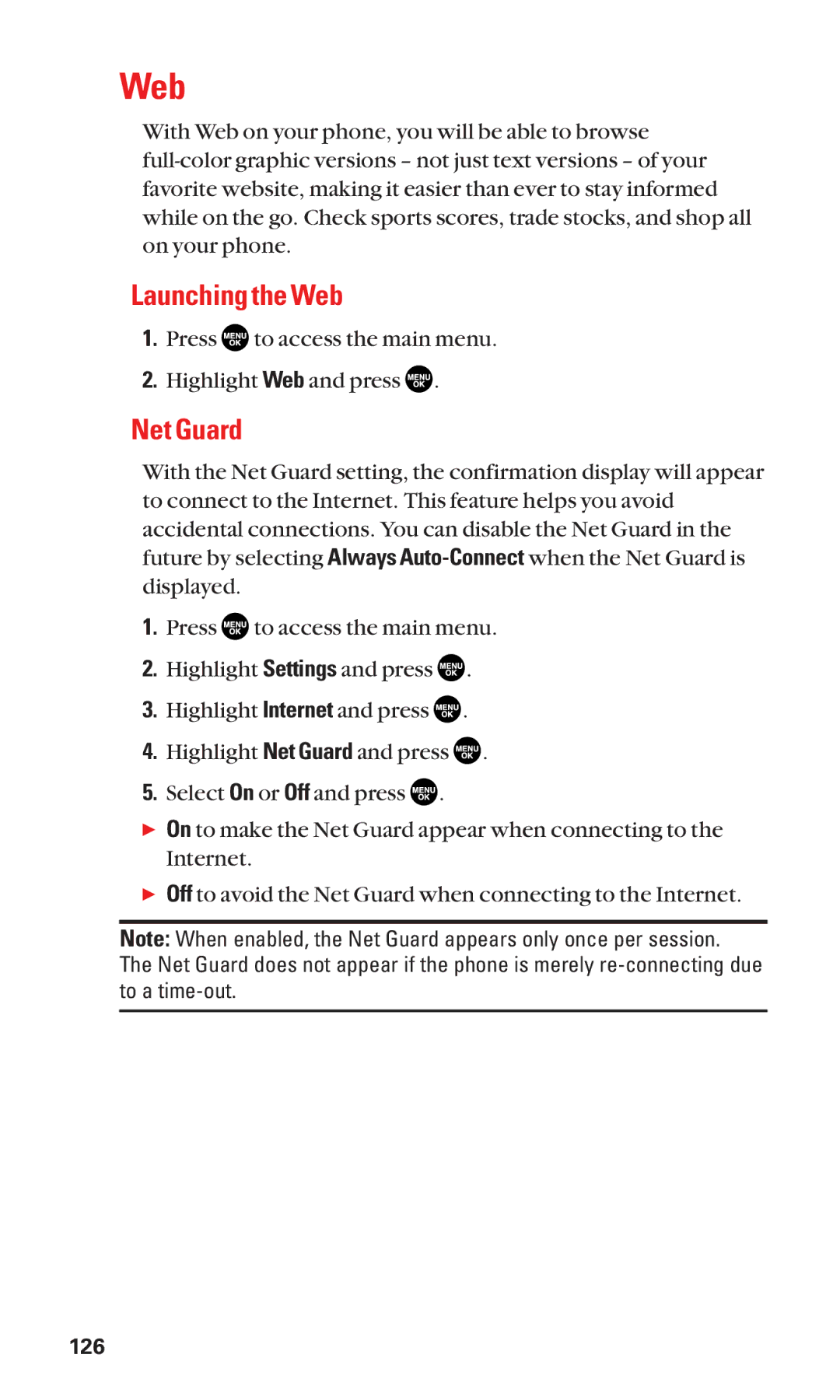 Sanyo SCP-2300 manual Launching the Web, Net Guard 