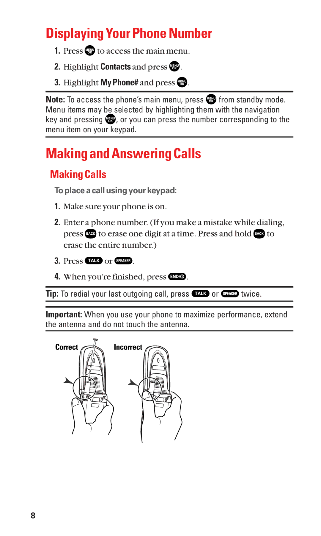 Sanyo SCP-2300 manual Displaying Your Phone Number, Making and Answering Calls, Making Calls 