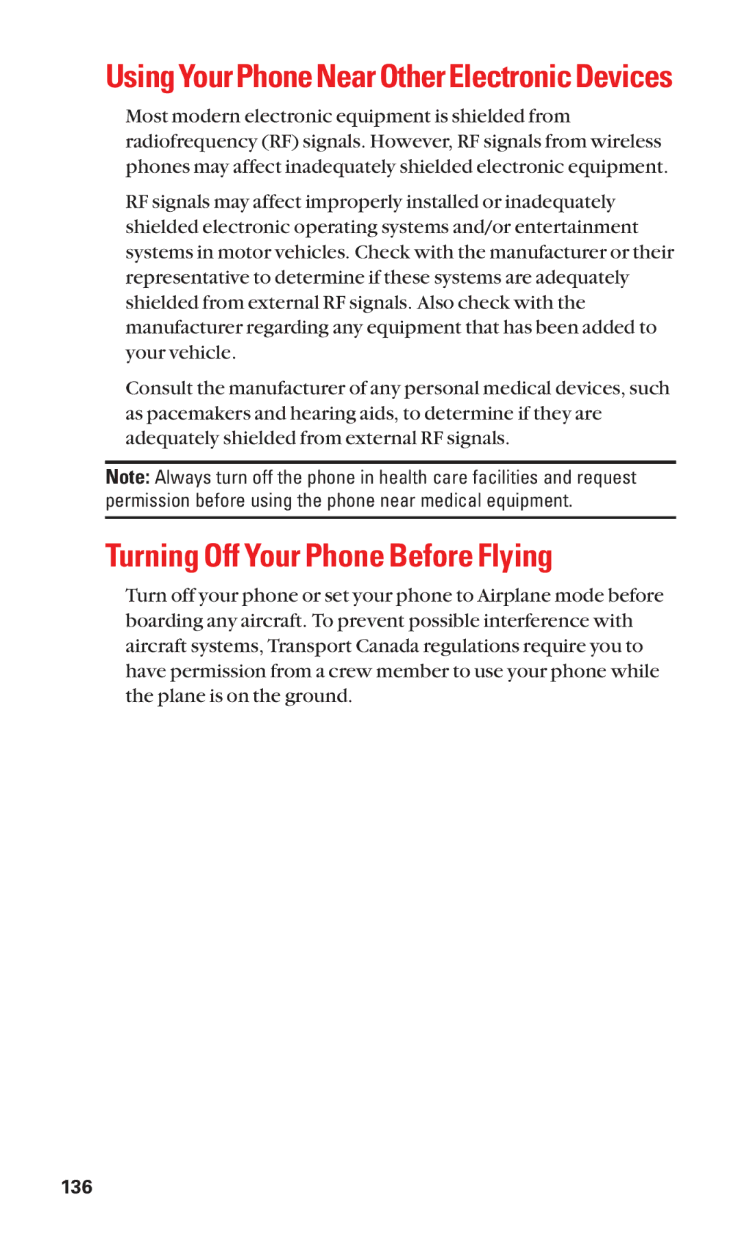 Sanyo SCP-2300 manual Turning Off Your Phone Before Flying, Using Your Phone Near Other Electronic Devices 