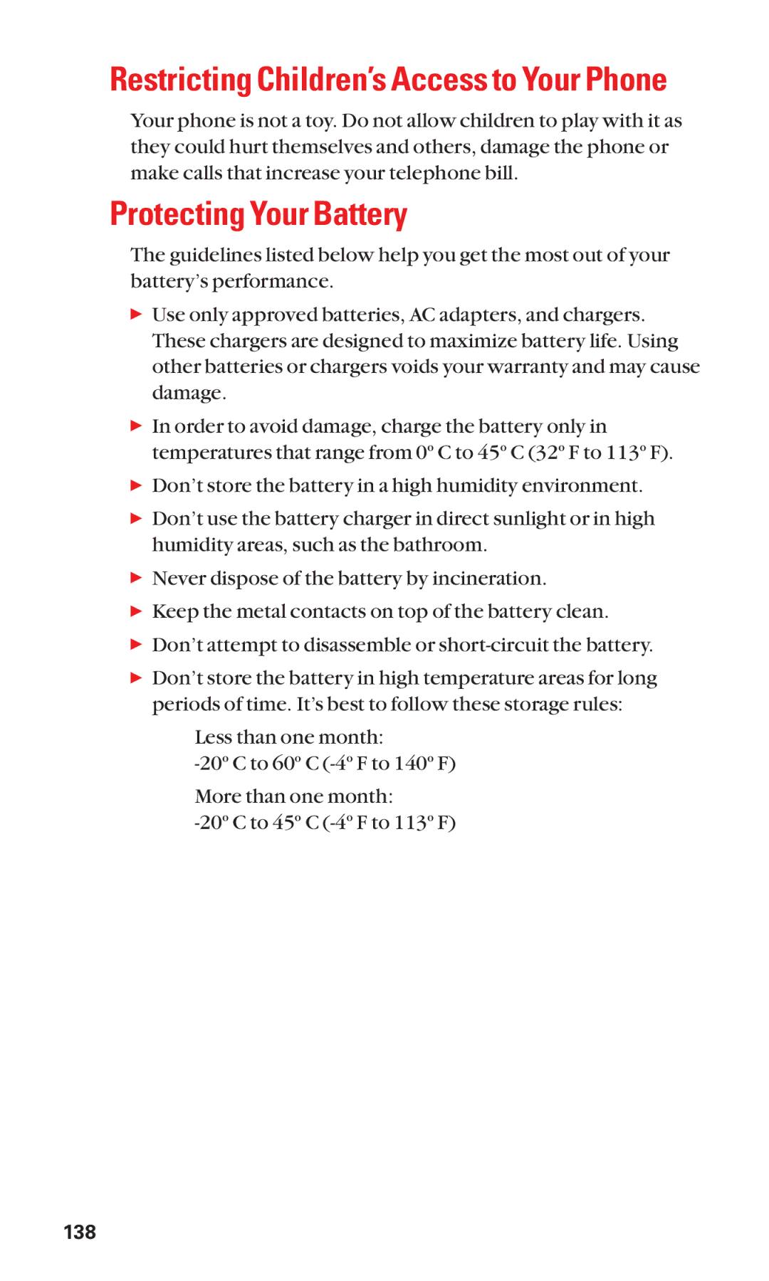 Sanyo SCP-2300 manual Protecting Your Battery, Restricting Children’s Access to Your Phone 