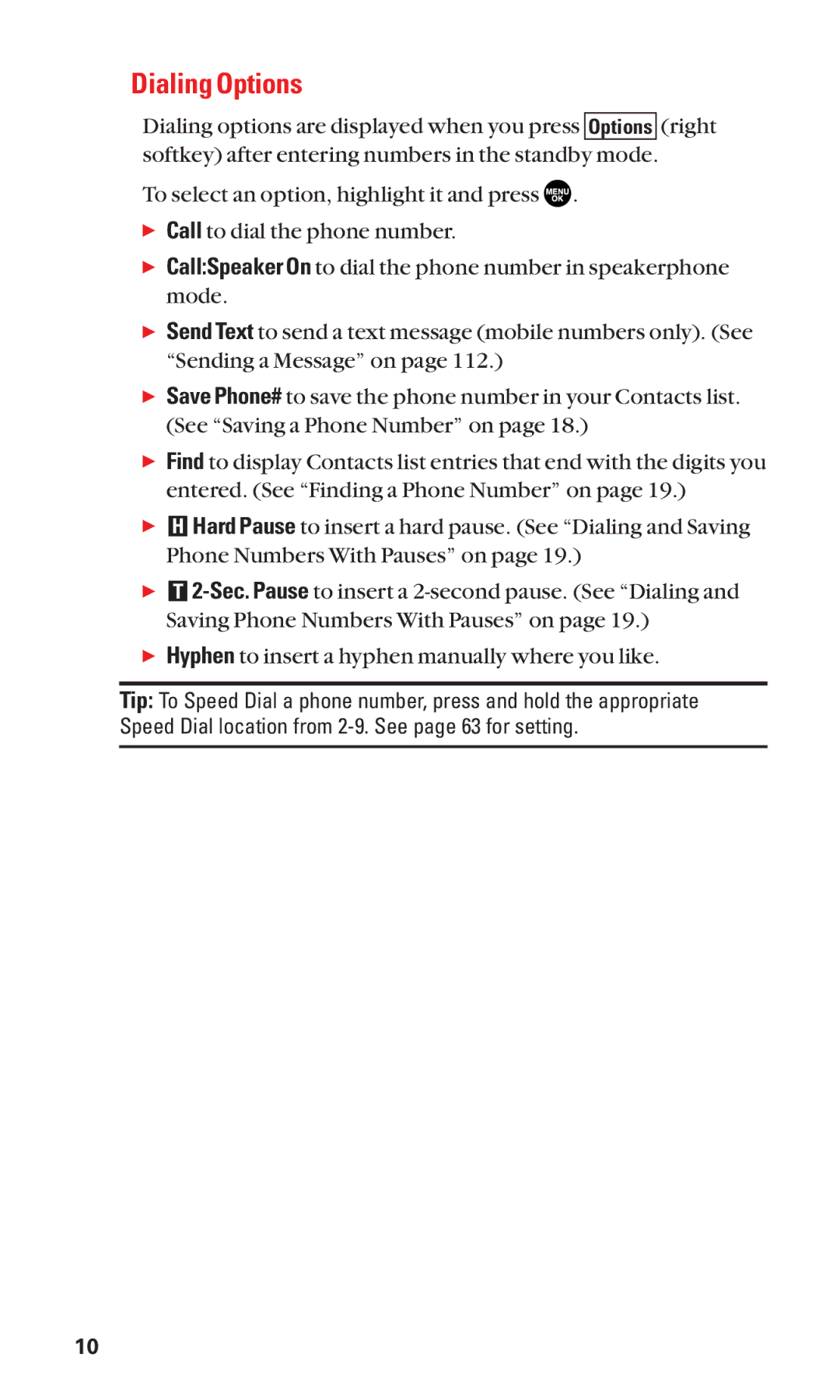 Sanyo SCP-2300 manual Dialing Options 