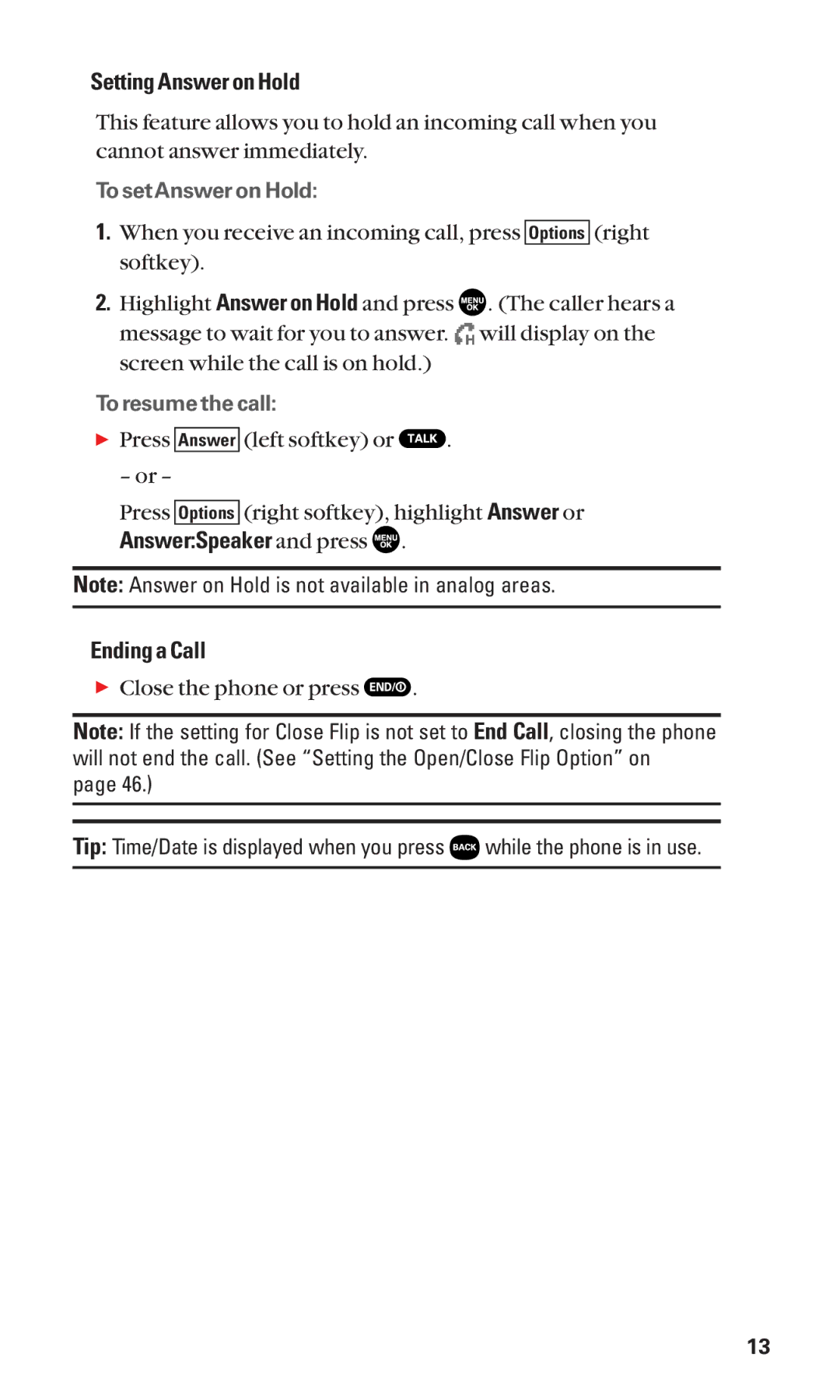 Sanyo SCP-2300 manual Setting Answer on Hold, AnswerSpeaker and press Ending a Call 