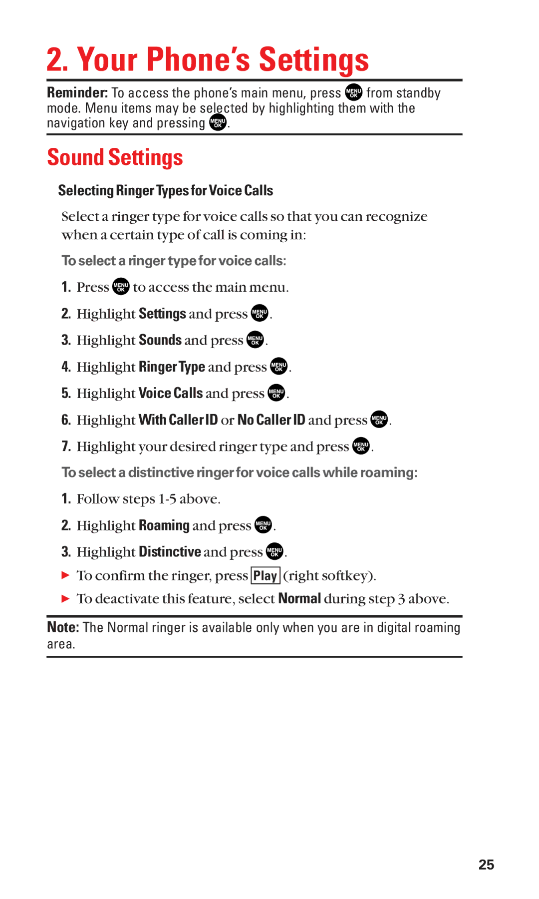 Sanyo SCP-2300 manual Your Phone’s Settings, Sound Settings, Selecting Ringer Types for Voice Calls 