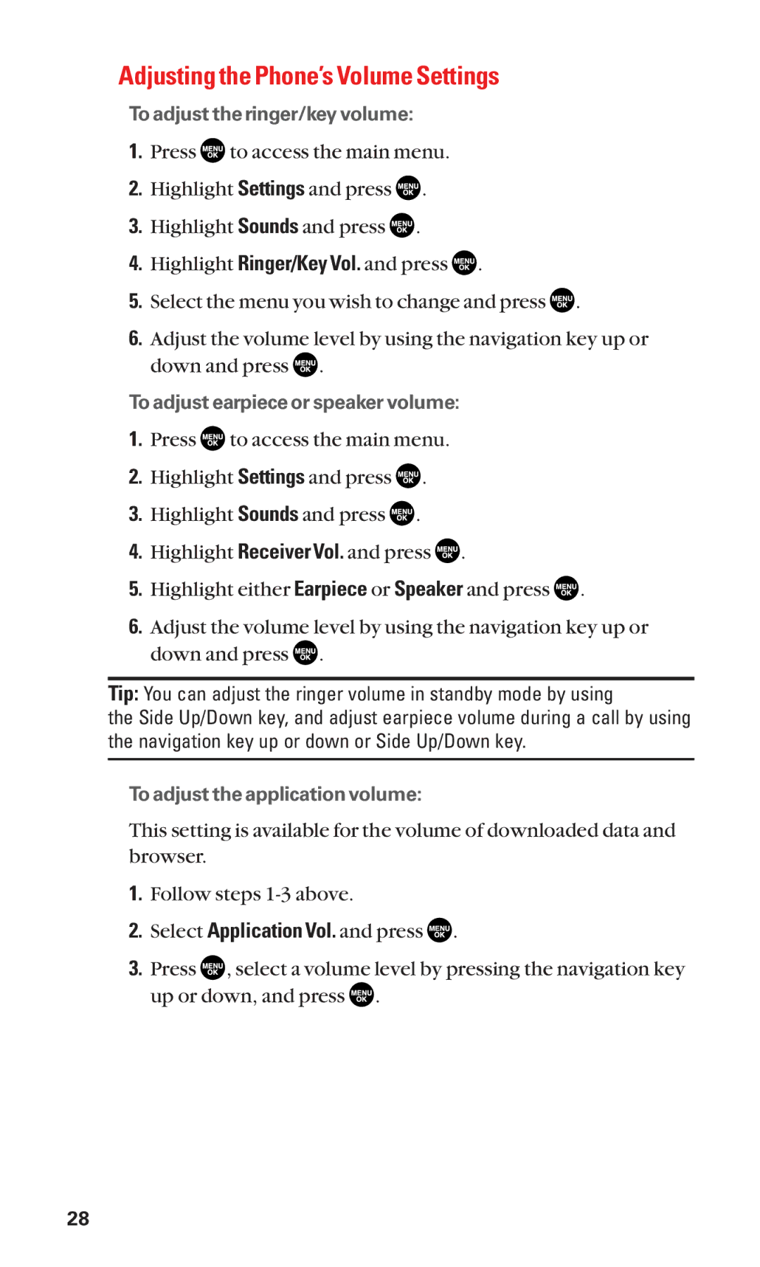 Sanyo SCP-2300 manual Adjusting the Phone’s Volume Settings 