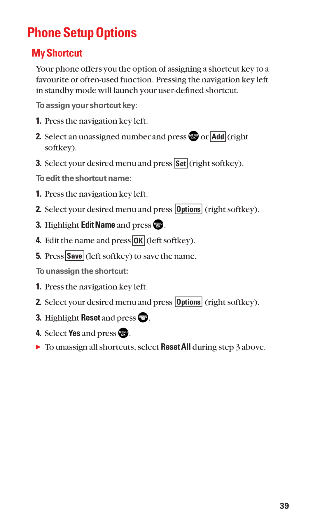 Sanyo SCP-2300 manual Phone Setup Options, My Shortcut 