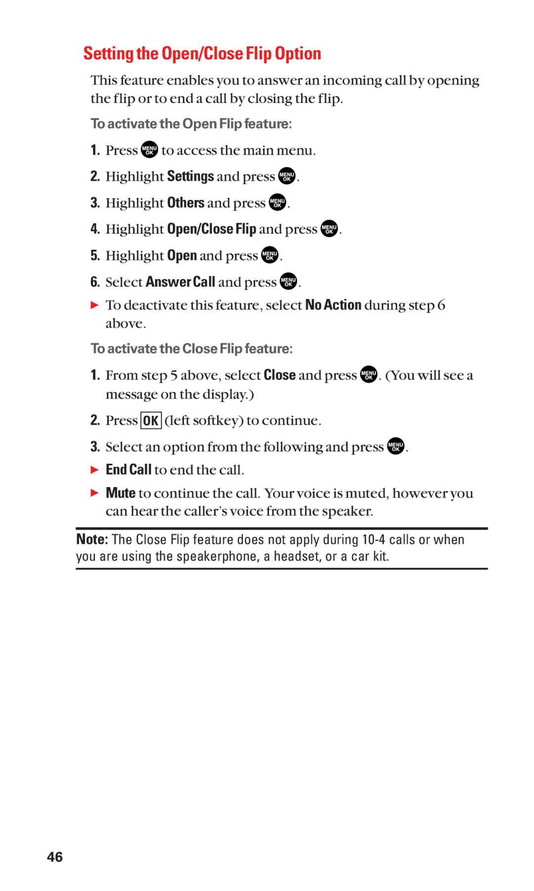 Sanyo SCP-2300 manual Setting the Open/Close Flip Option 