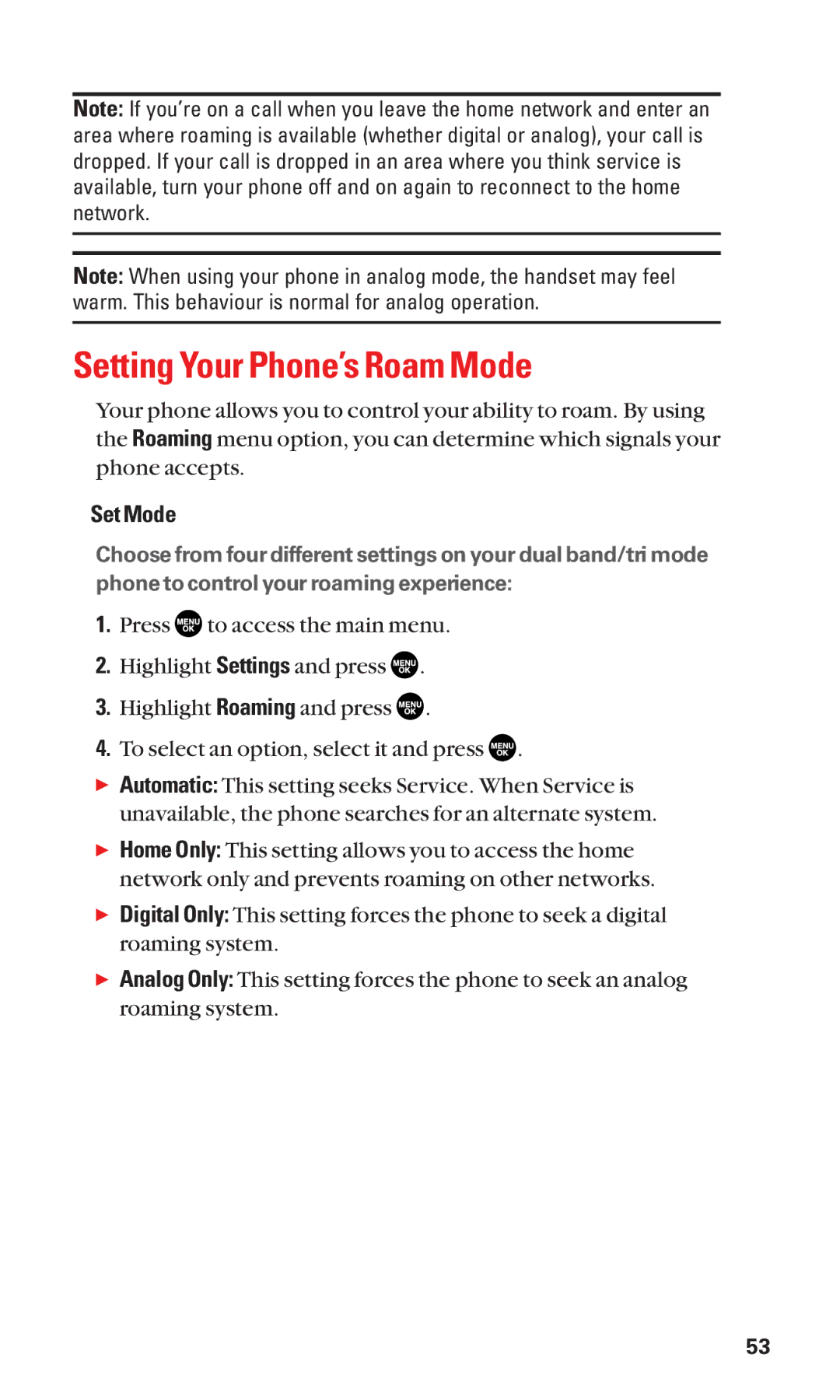 Sanyo SCP-2300 manual Setting Your Phone’s Roam Mode, Set Mode 