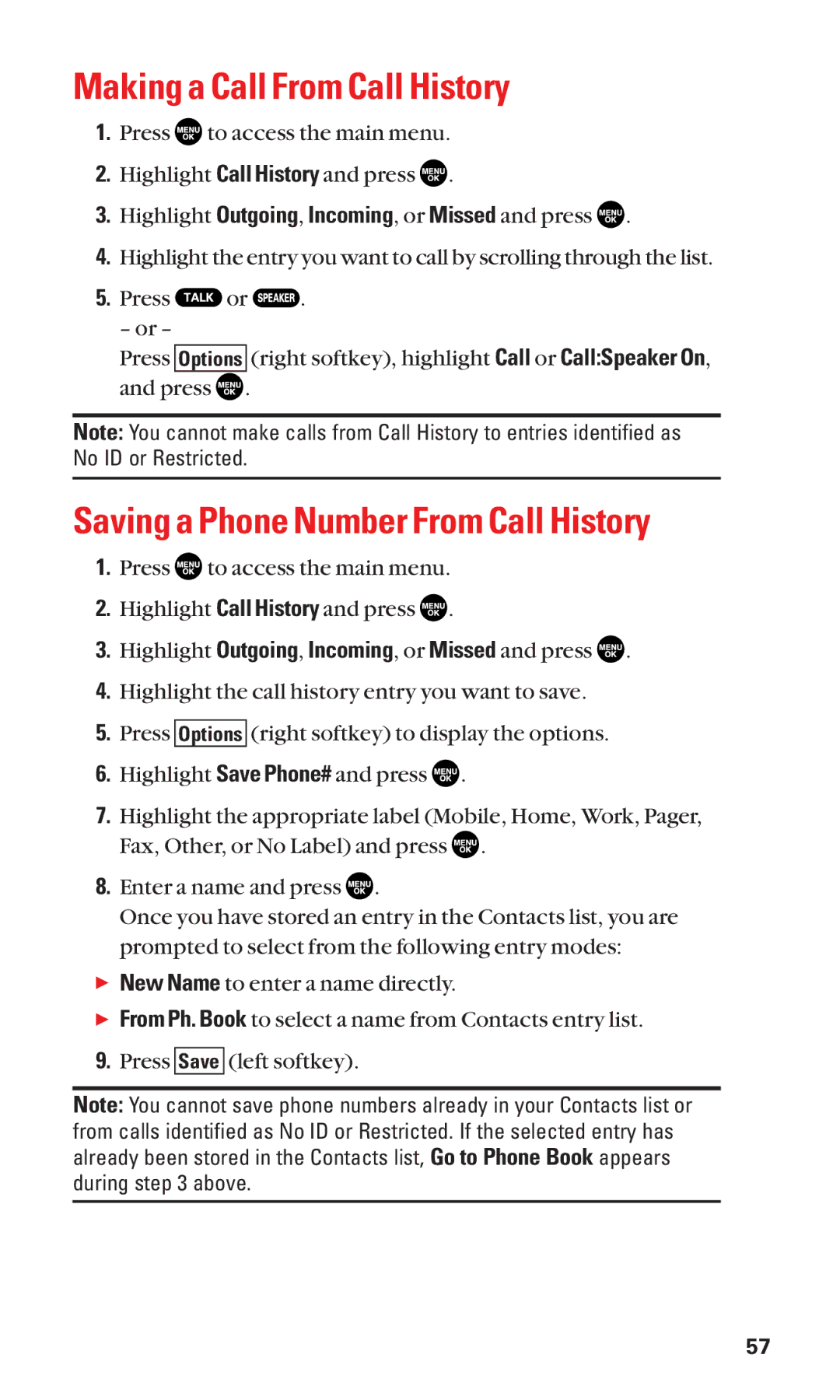 Sanyo SCP-2300 manual Making a Call From Call History, Saving a Phone Number From Call History 