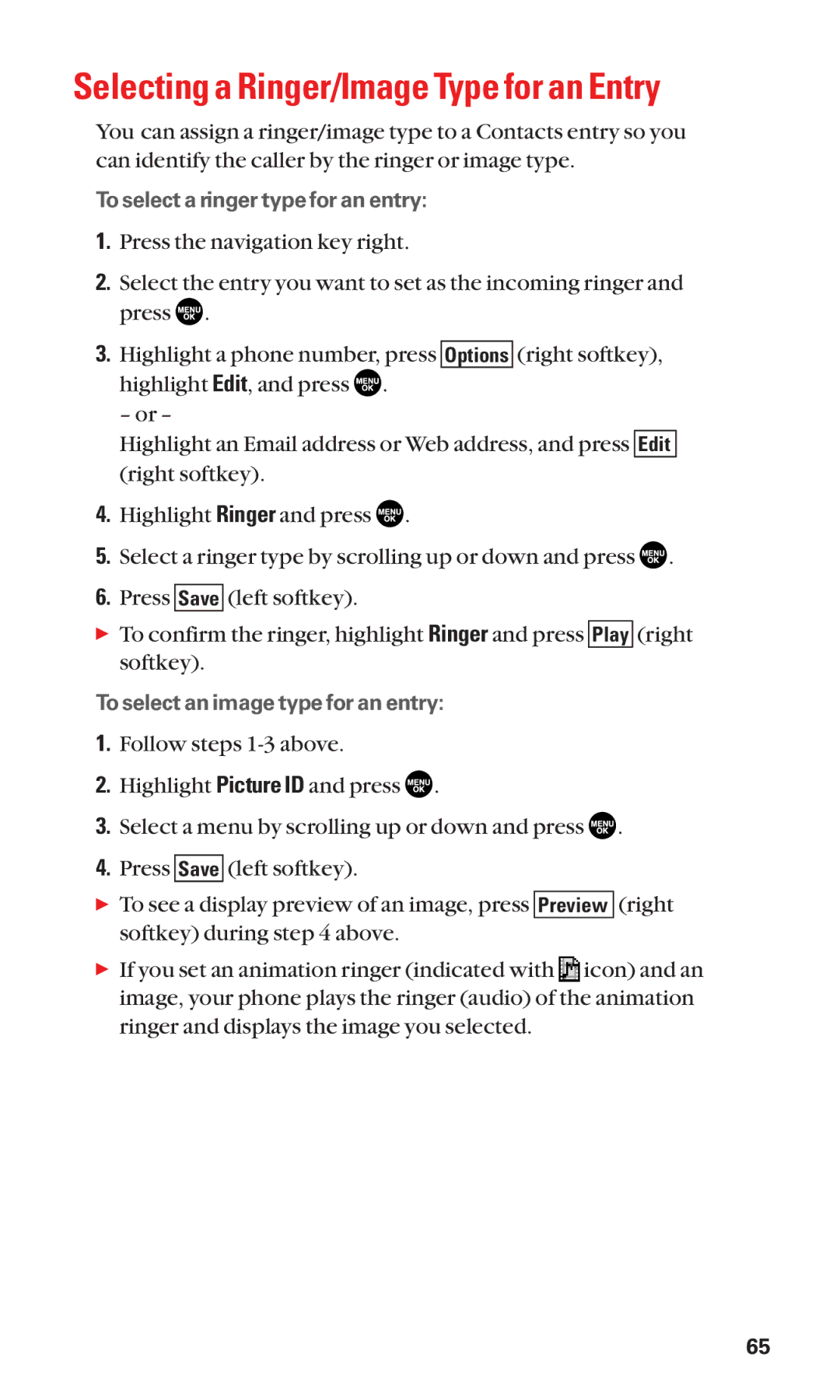 Sanyo SCP-2300 manual Selecting a Ringer/Image Type for an Entry 