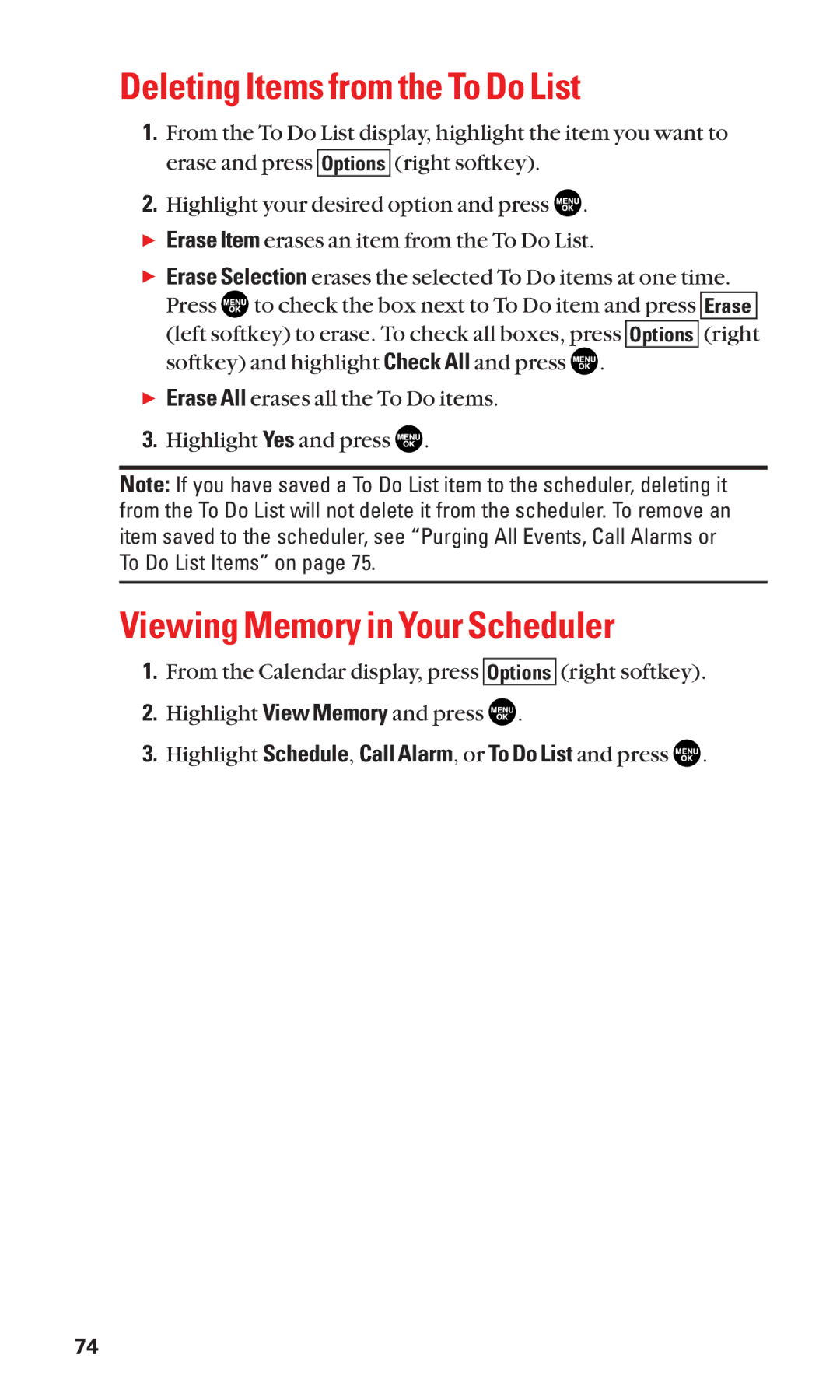Sanyo SCP-2300 manual Deleting Items from the To Do List, Viewing Memory in Your Scheduler 