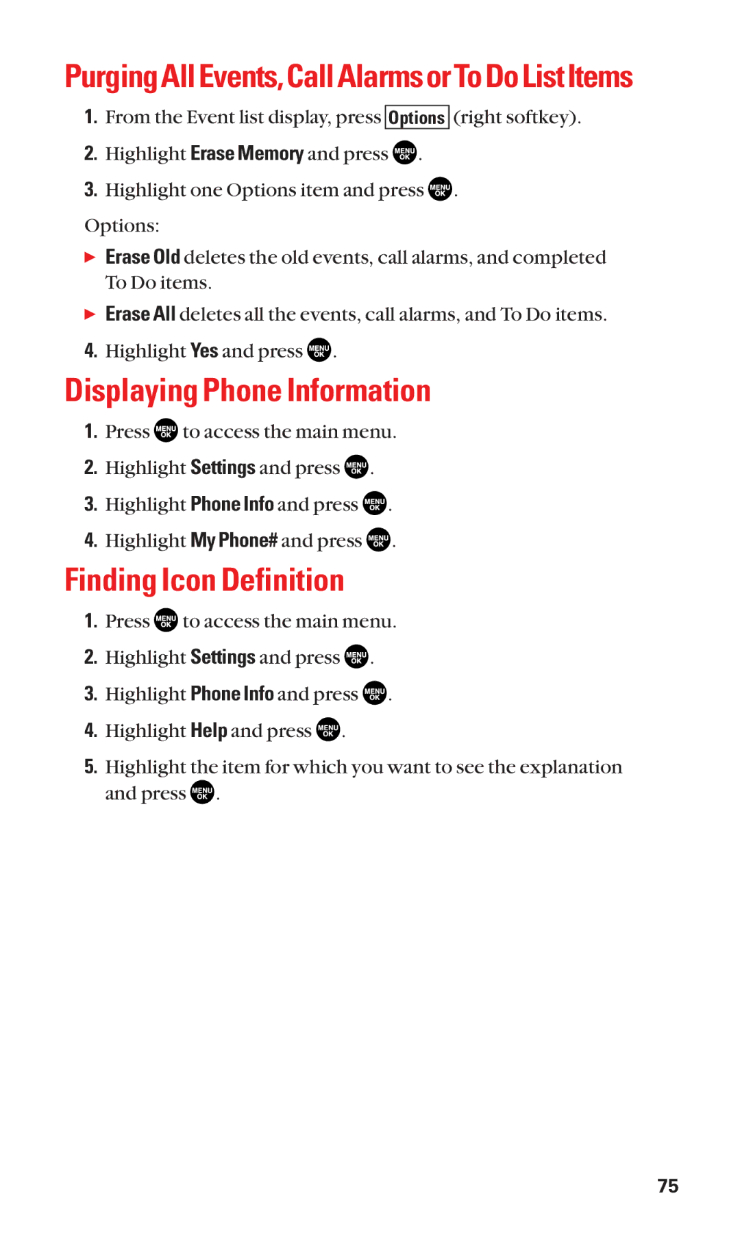 Sanyo SCP-2300 manual Displaying Phone Information, Finding Icon Definition 