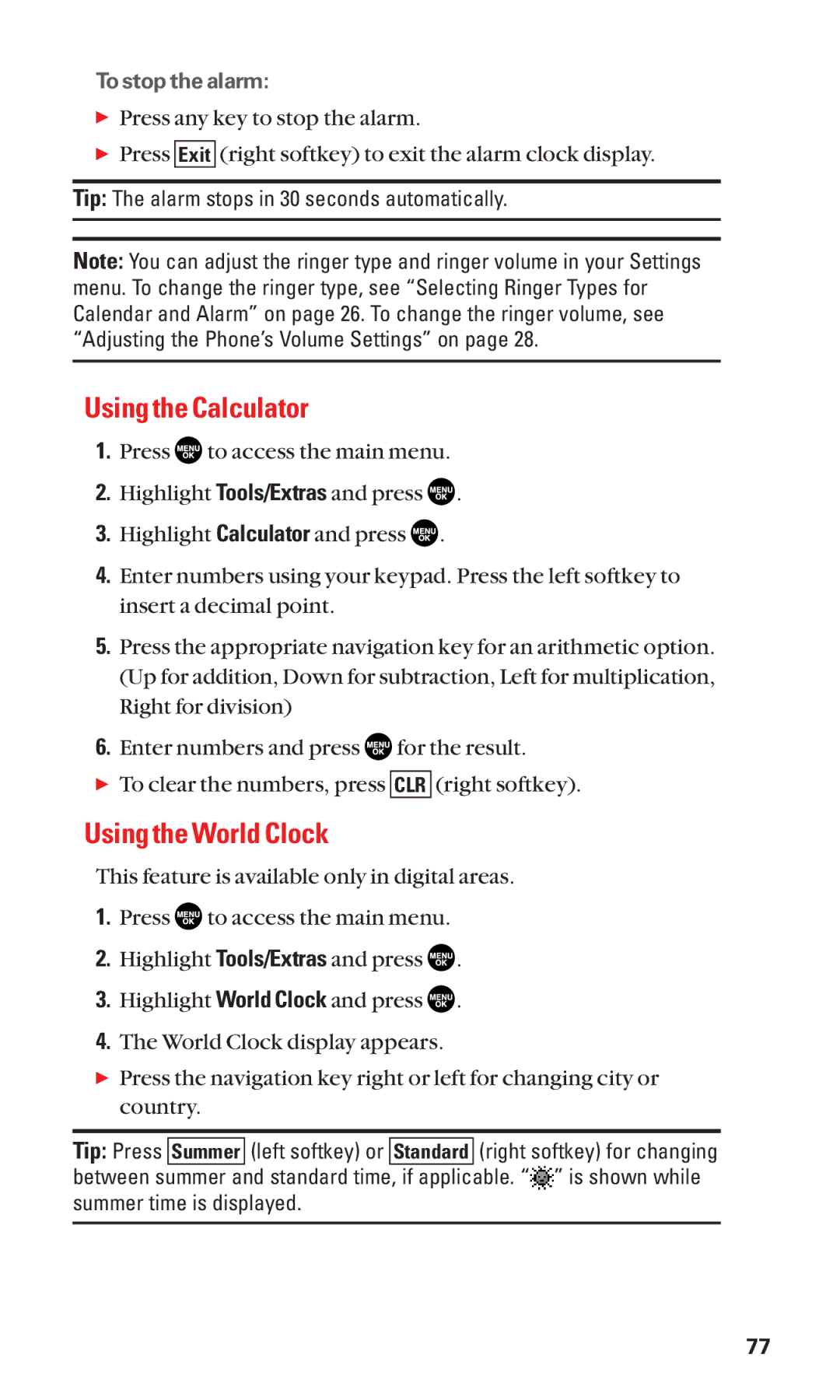 Sanyo SCP-2300 manual Using the Calculator, Using the World Clock 