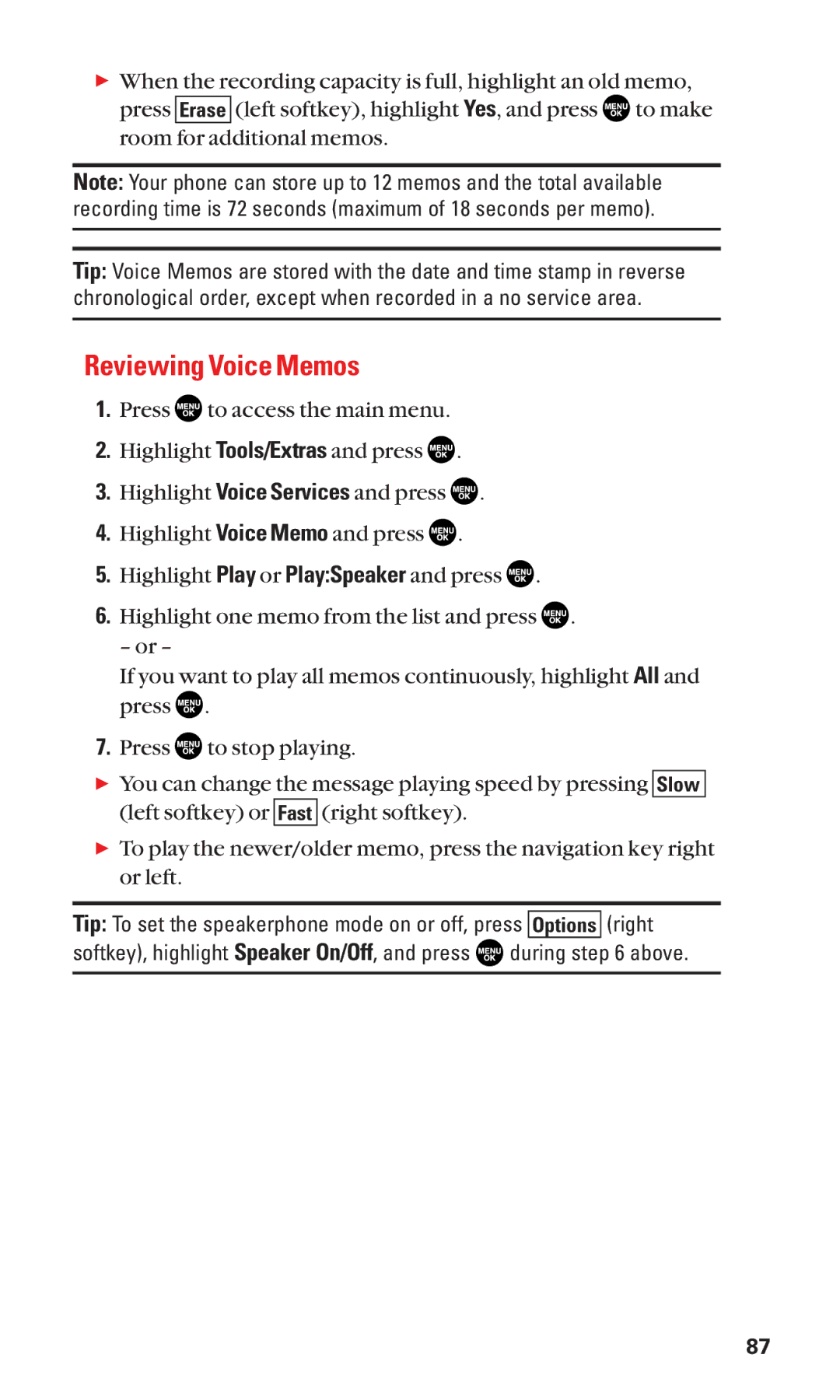 Sanyo SCP-2300 manual Reviewing Voice Memos 