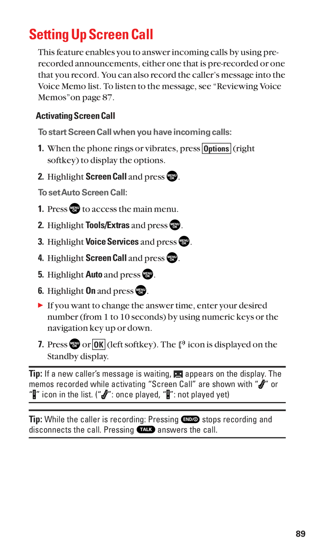 Sanyo SCP-2300 manual Setting Up Screen Call, Activating Screen Call 