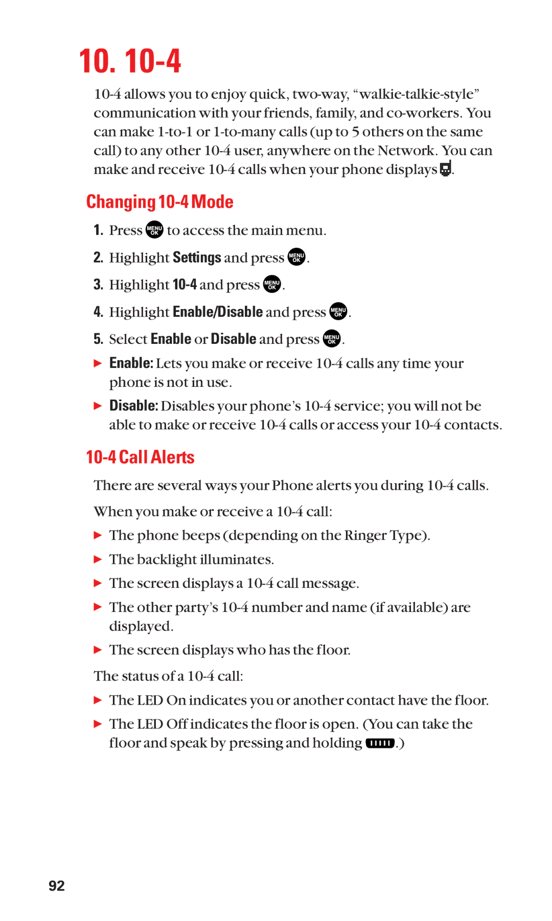 Sanyo SCP-2300 manual Changing 10-4 Mode, Call Alerts 