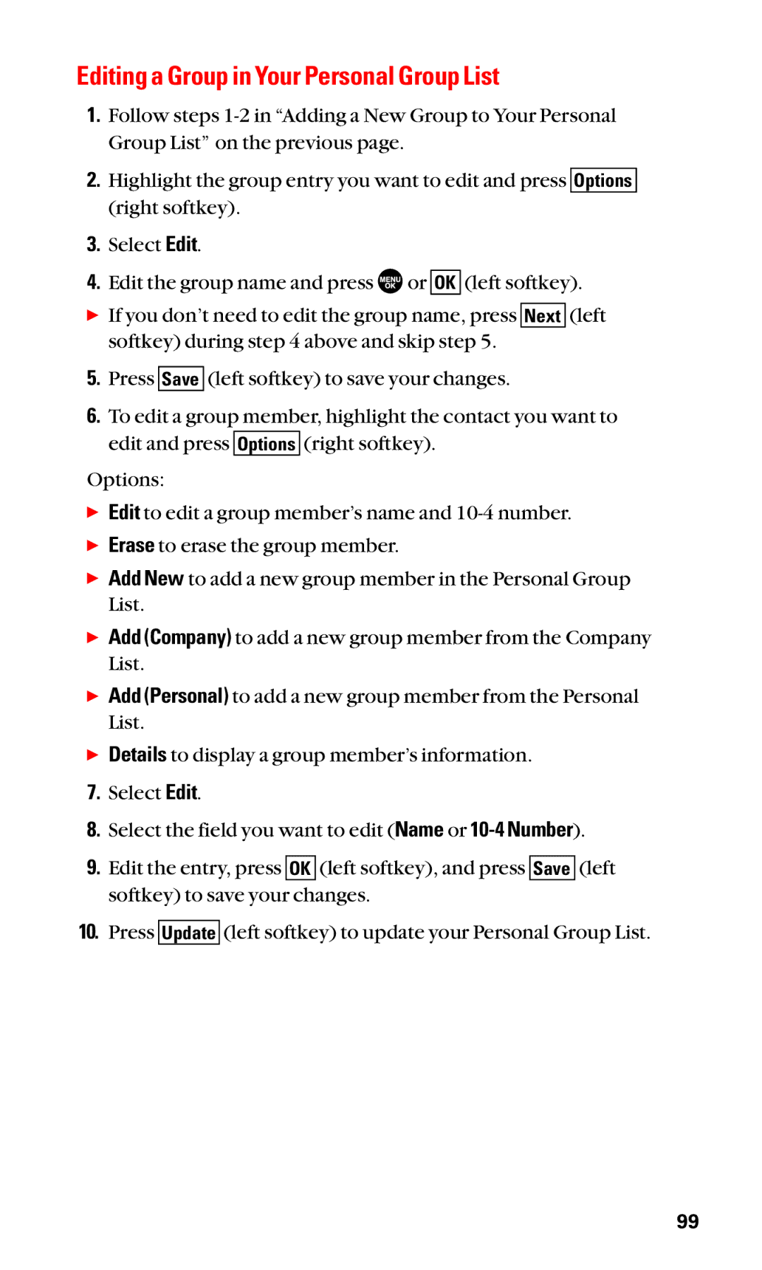 Sanyo SCP-2400 manual Editing a Group in Your Personal Group List 