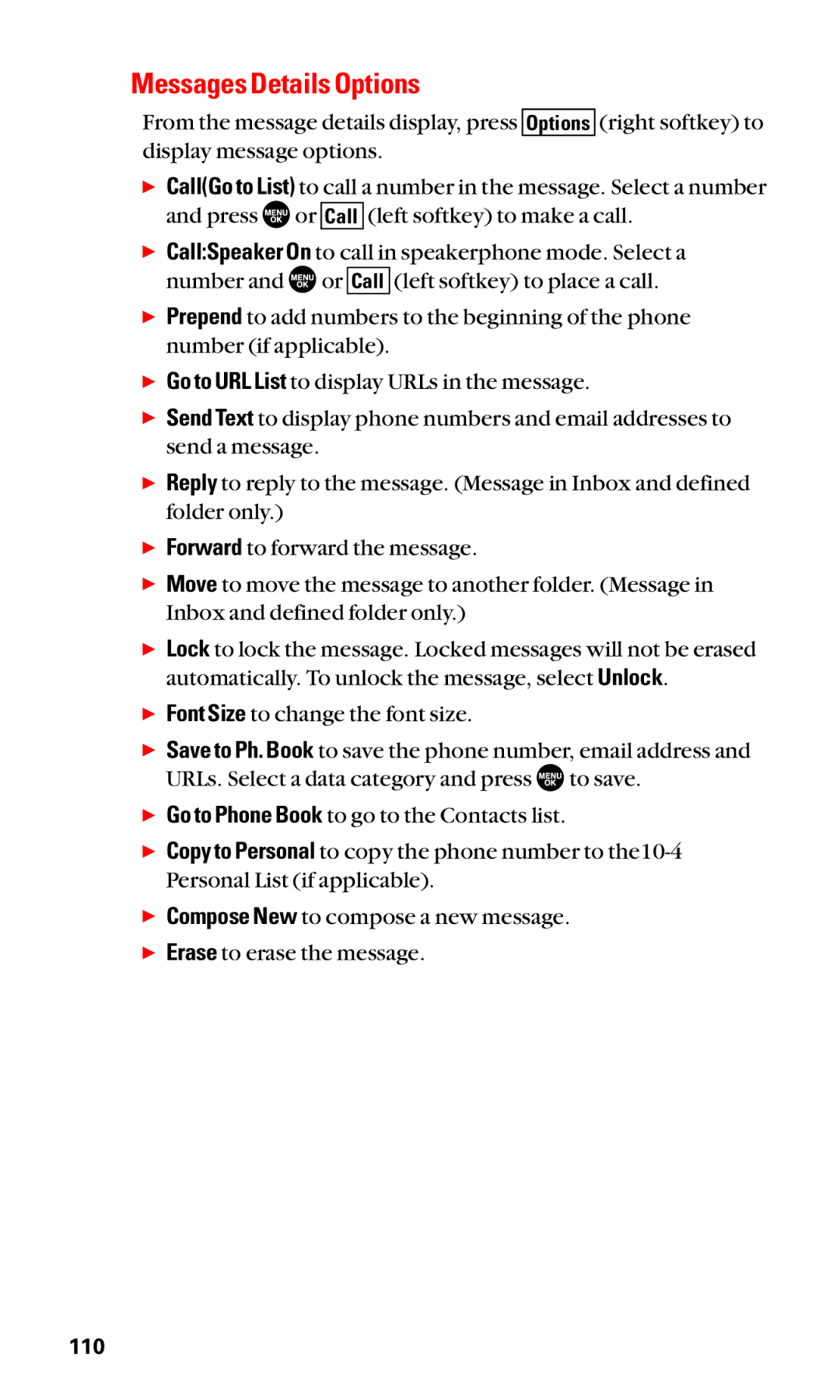 Sanyo SCP-2400 manual Messages Details Options 