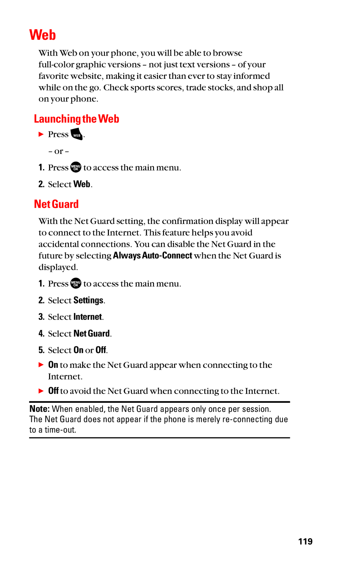 Sanyo SCP-2400 manual Launching the Web, Select Net Guard 