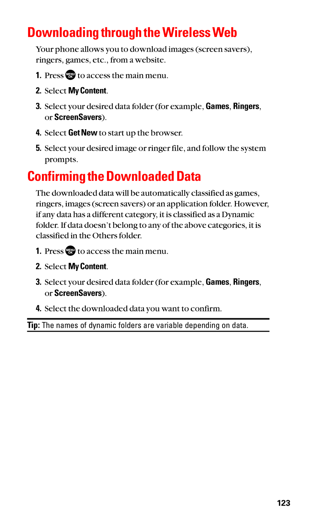 Sanyo SCP-2400 manual Downloading through the Wireless Web, Confirming the Downloaded Data, Select My Content 