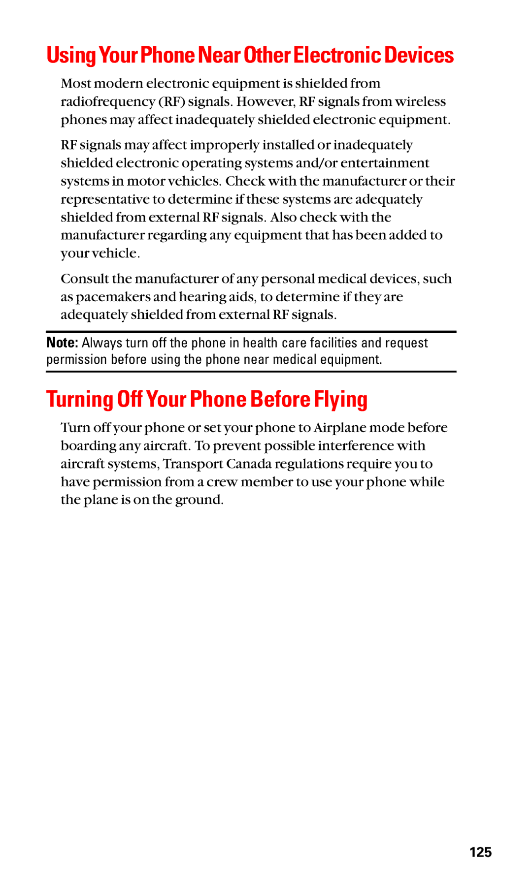 Sanyo SCP-2400 manual Turning Off Your Phone Before Flying, Using Your Phone Near Other Electronic Devices 