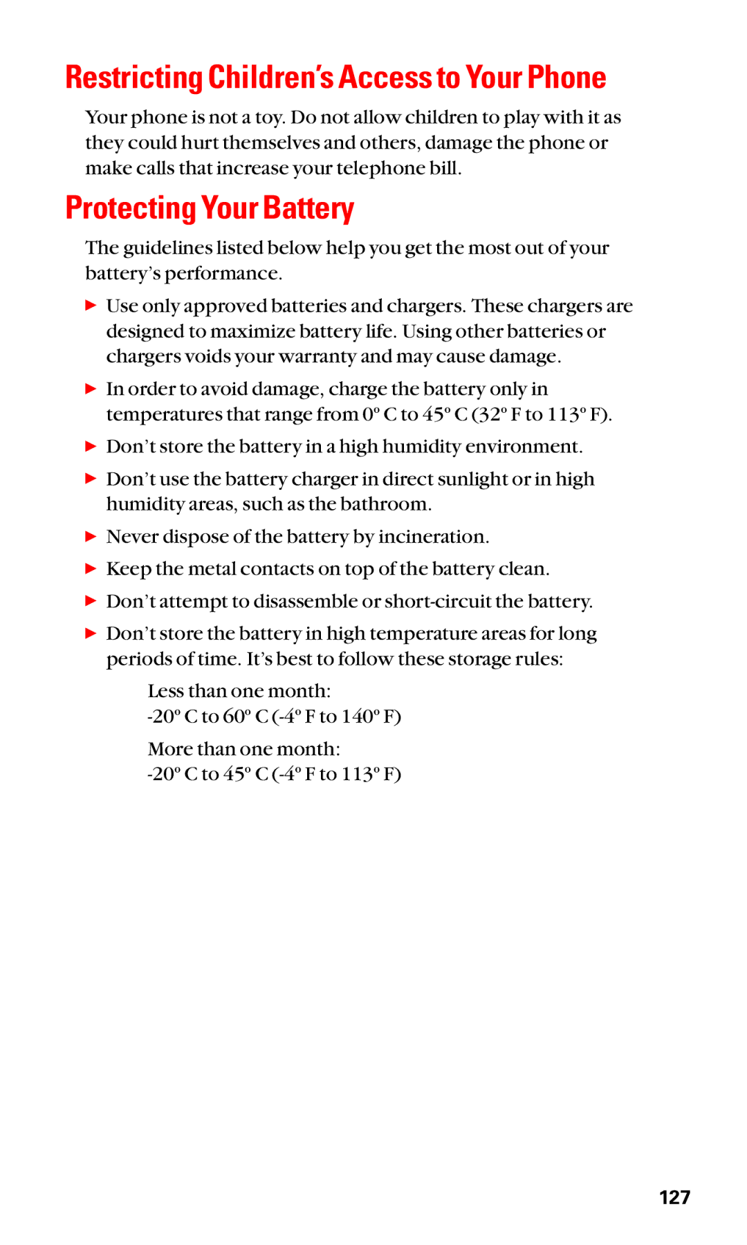 Sanyo SCP-2400 manual Protecting Your Battery, Restricting Children’s Access to Your Phone 