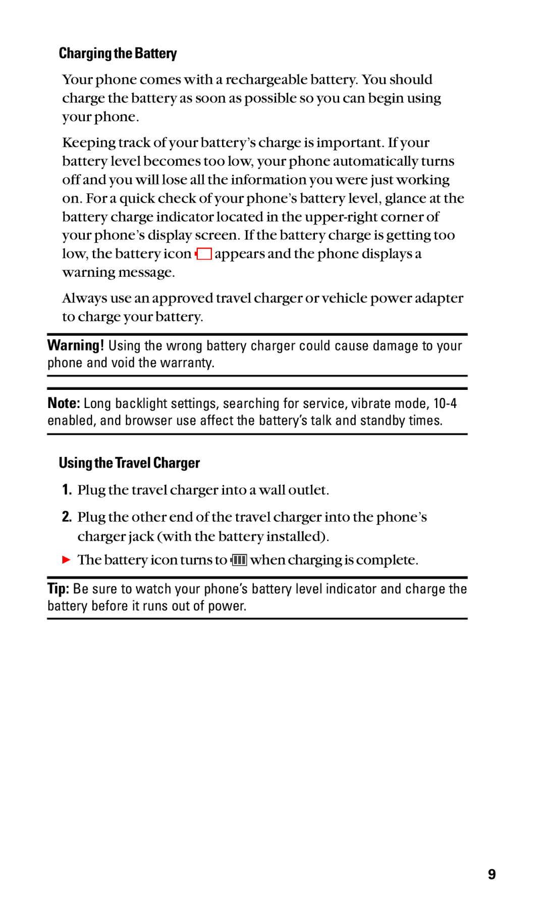 Sanyo SCP-2400 manual Charging the Battery, Using the Travel Charger 