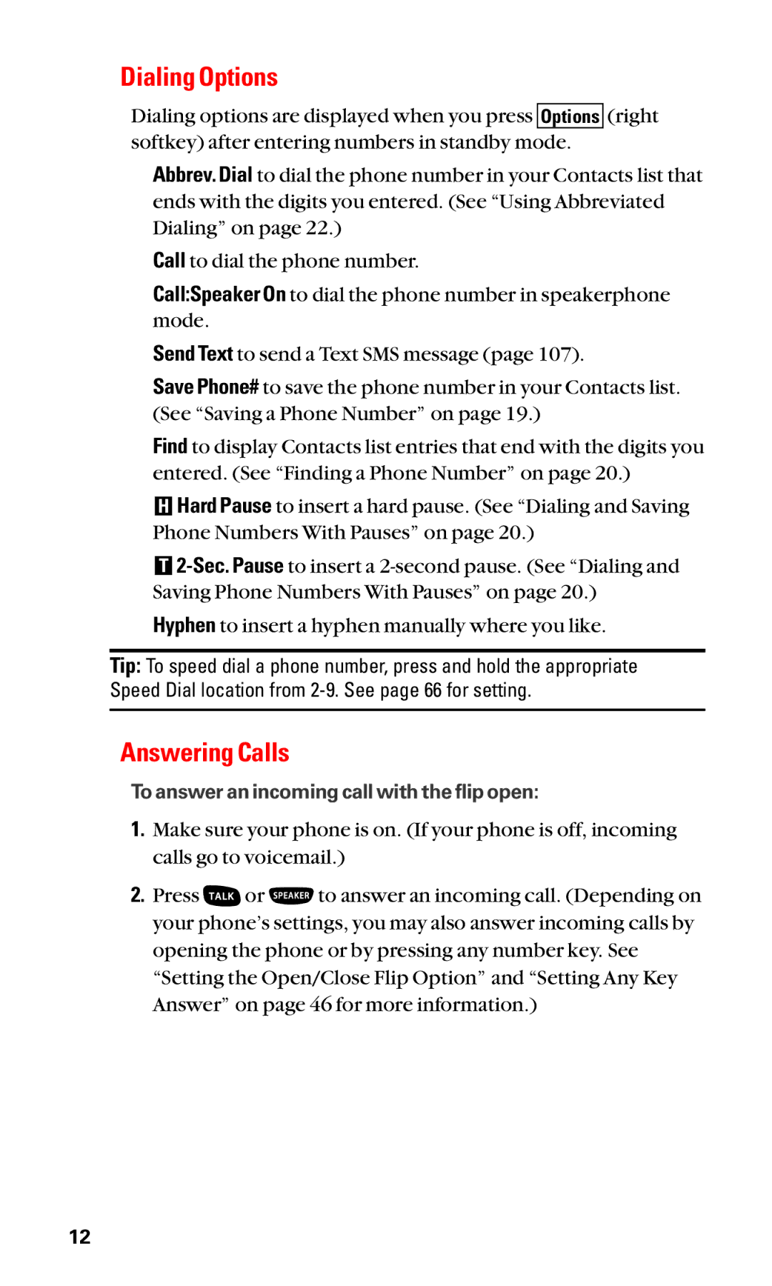 Sanyo SCP-2400 manual Dialing Options, Answering Calls 