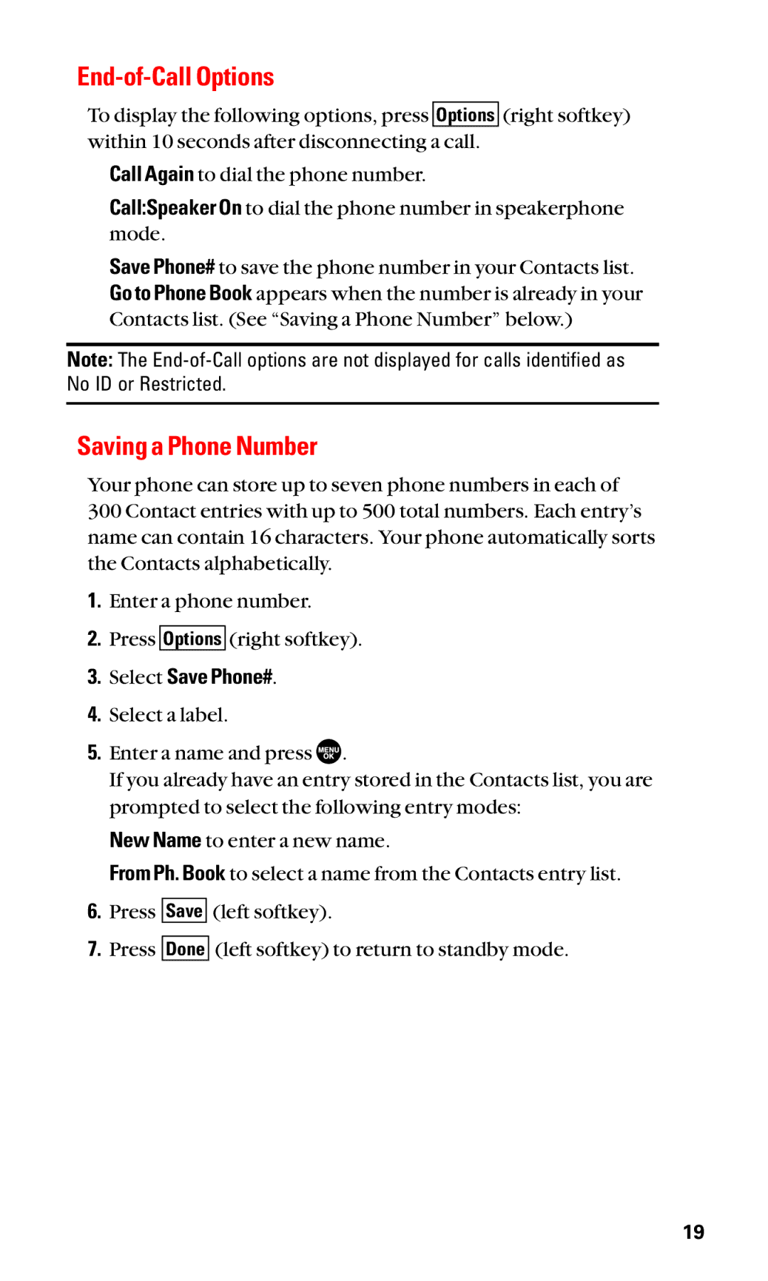 Sanyo SCP-2400 manual End-of-Call Options, Saving a Phone Number, Select Save Phone# 