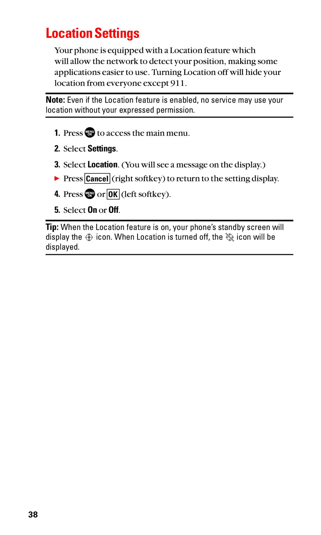 Sanyo SCP-2400 manual Location Settings 