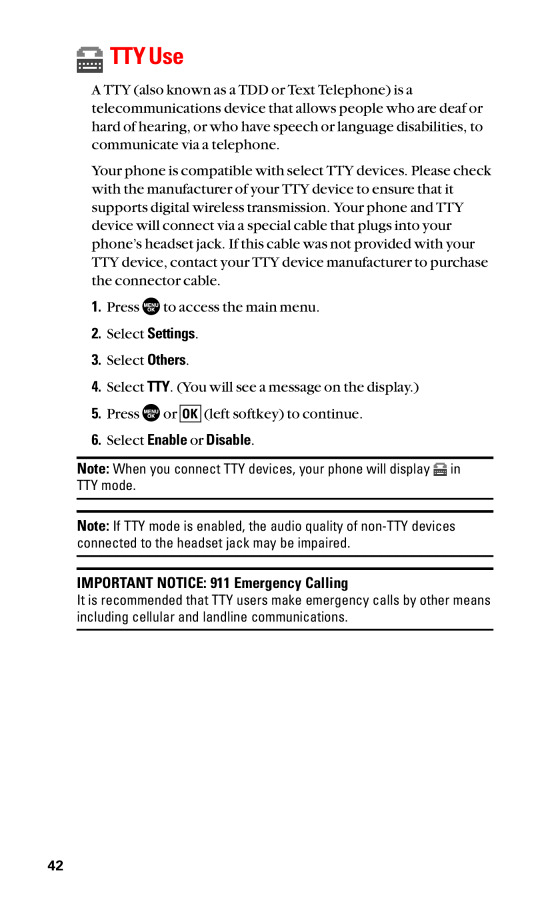 Sanyo SCP-2400 manual TTY Use 