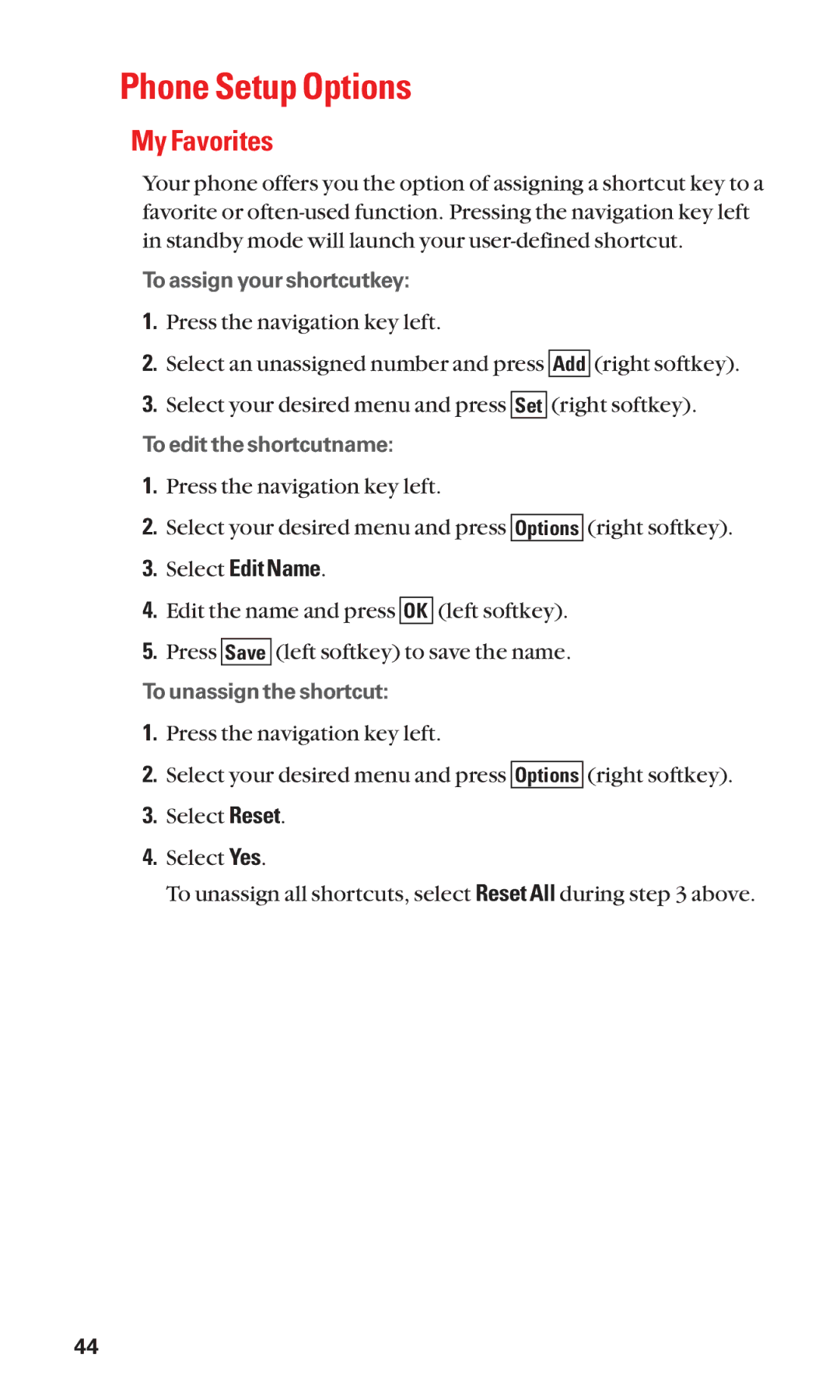 Sanyo SCP-2400 manual Phone Setup Options, My Favorites, Select Edit Name 