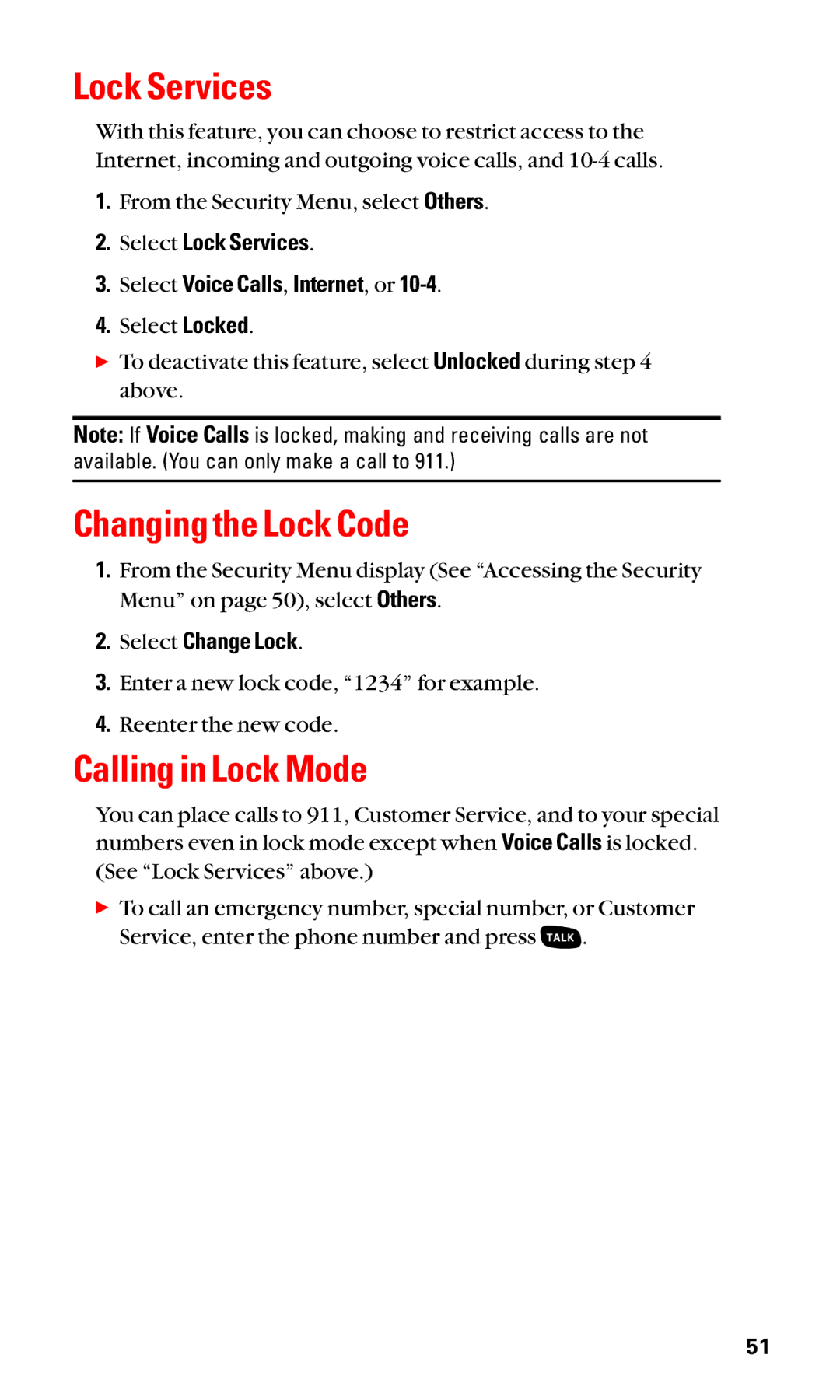 Sanyo SCP-2400 manual Lock Services, Changing the Lock Code, Calling in Lock Mode, Select Change Lock 