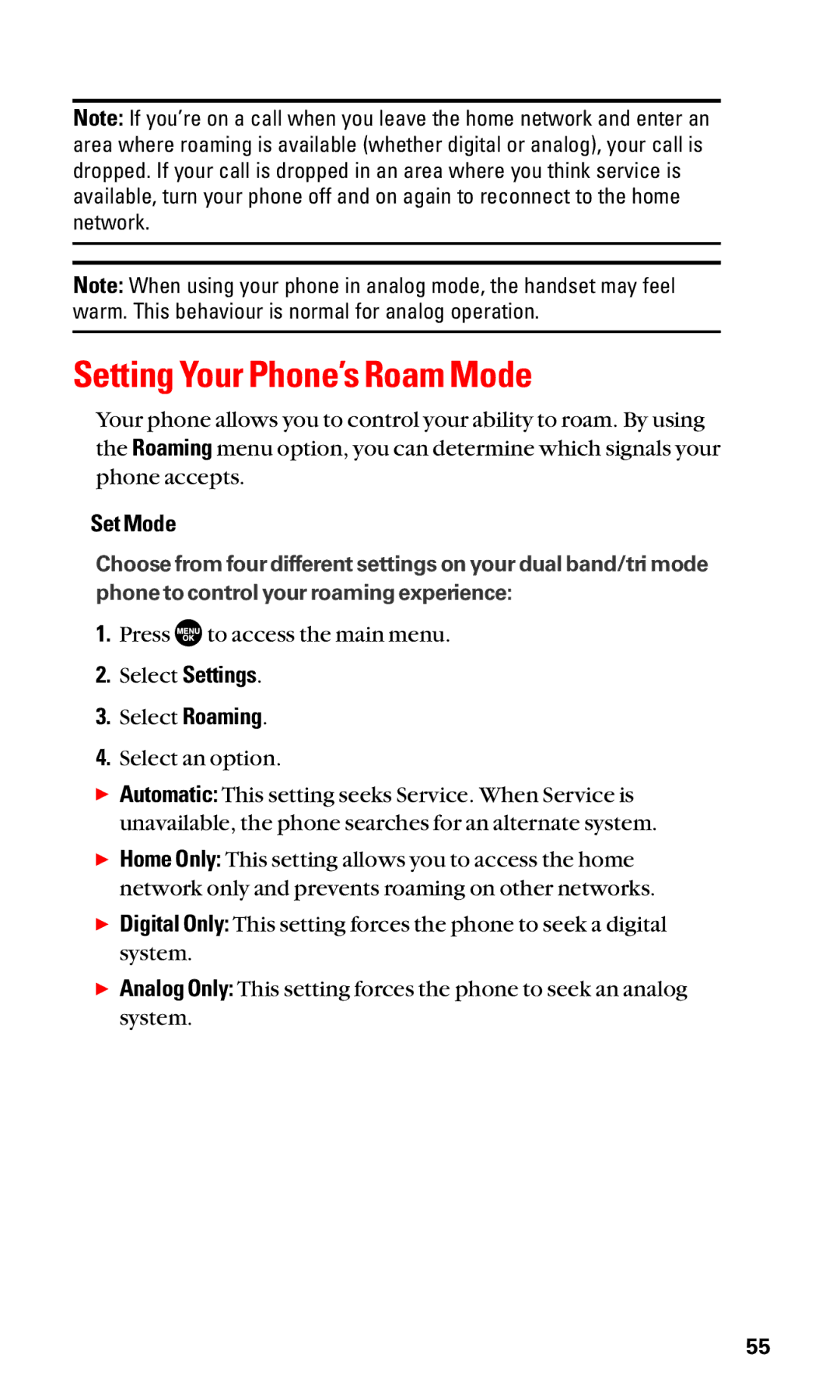 Sanyo SCP-2400 manual Setting Your Phone’s Roam Mode, Set Mode 