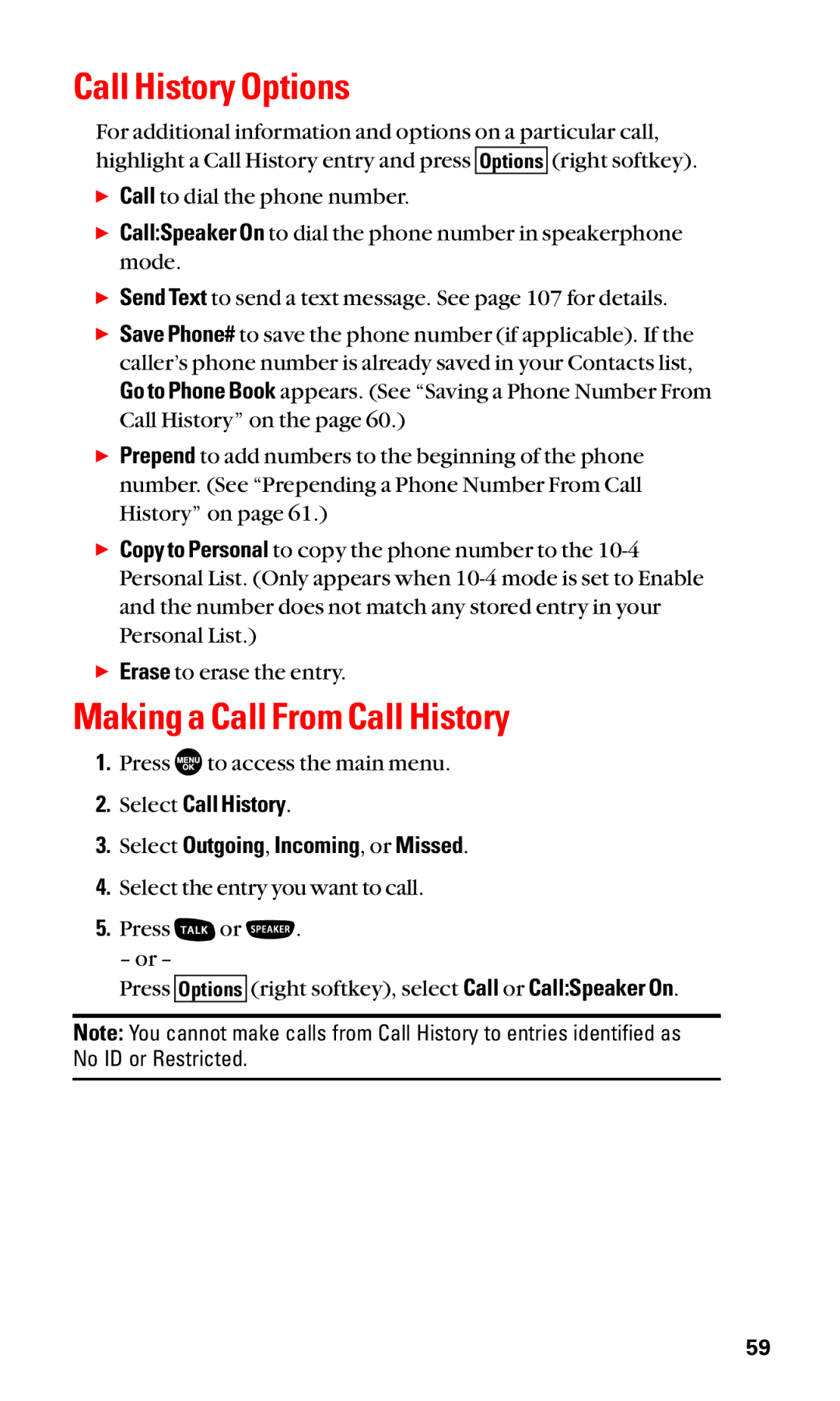 Sanyo SCP-2400 manual Call History Options, Making a Call From Call History 