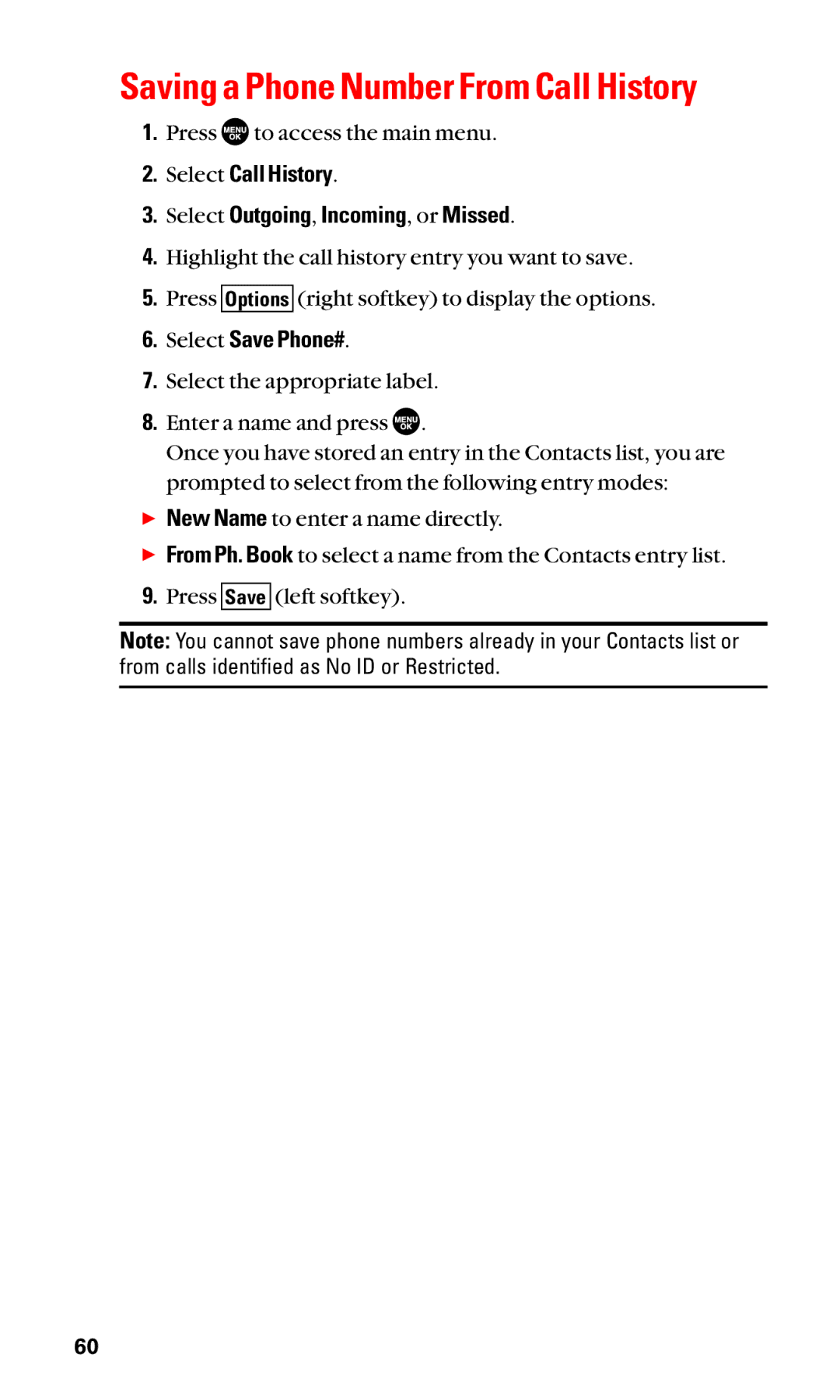 Sanyo SCP-2400 manual Saving a Phone Number From Call History 