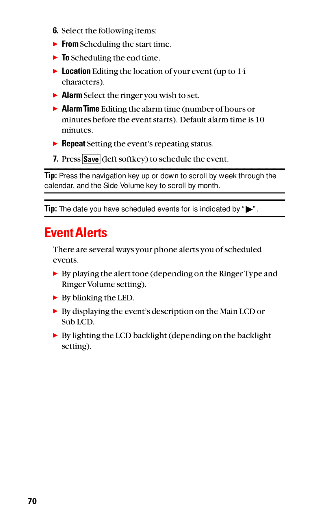 Sanyo SCP-2400 manual Event Alerts 