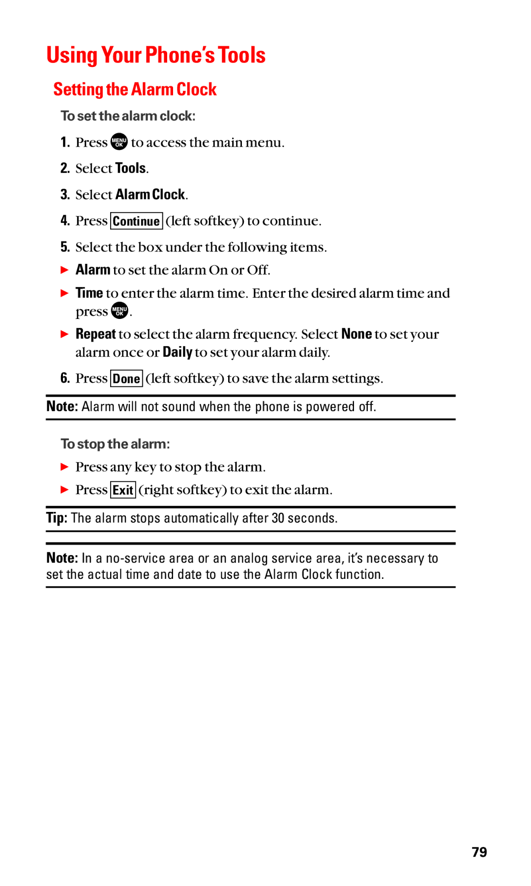 Sanyo SCP-2400 manual Using Your Phone’s Tools, Setting the Alarm Clock, Select Alarm Clock 