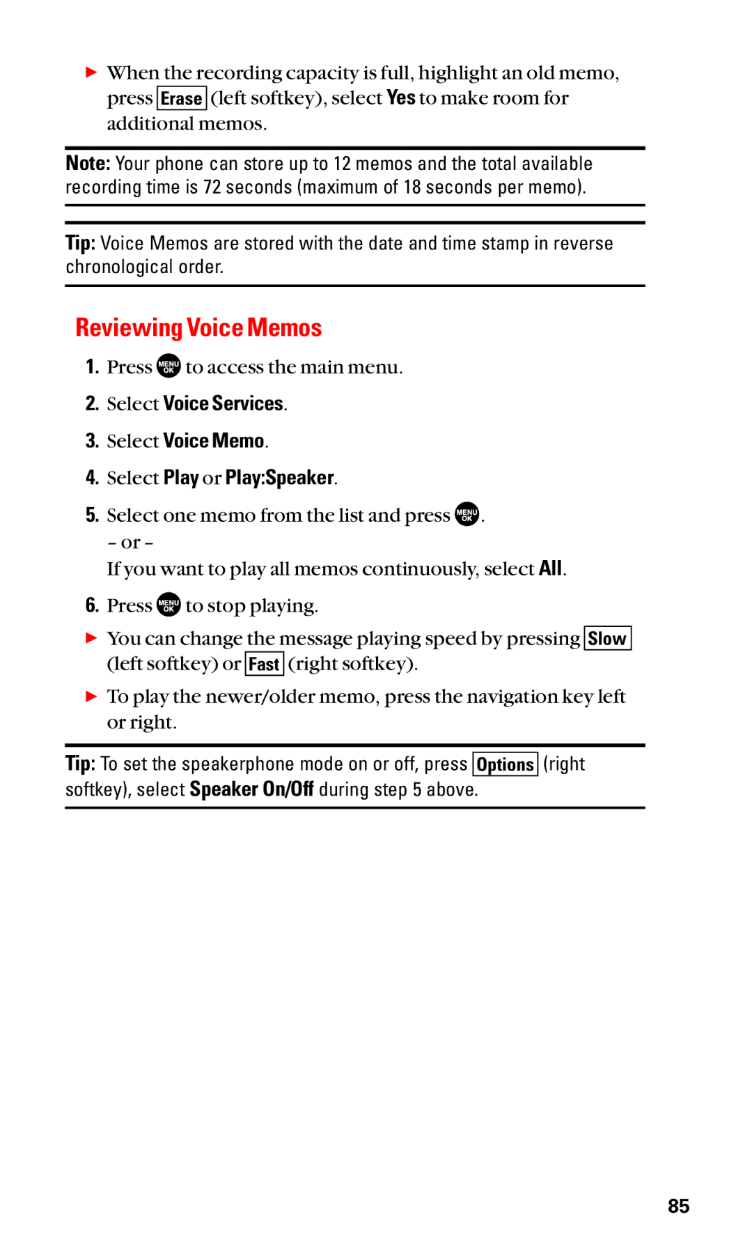 Sanyo SCP-2400 manual Reviewing Voice Memos 