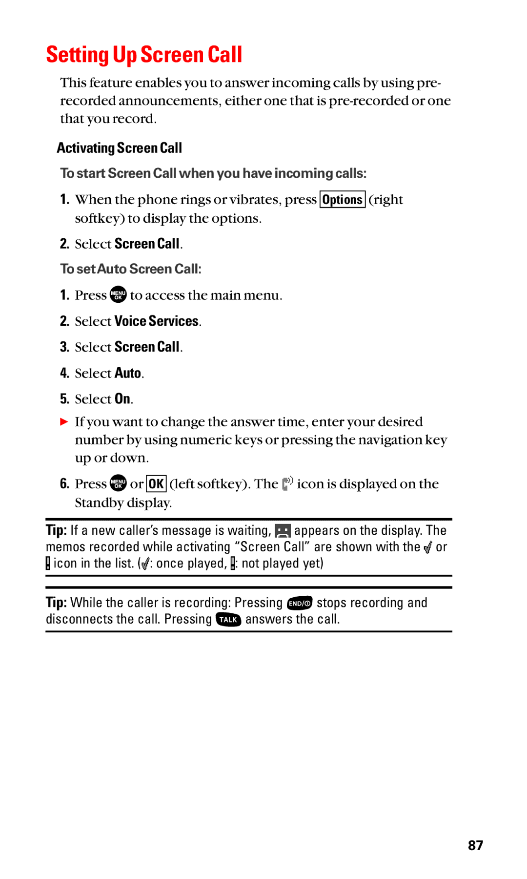 Sanyo SCP-2400 manual Setting Up Screen Call, Activating Screen Call, Select Screen Call 