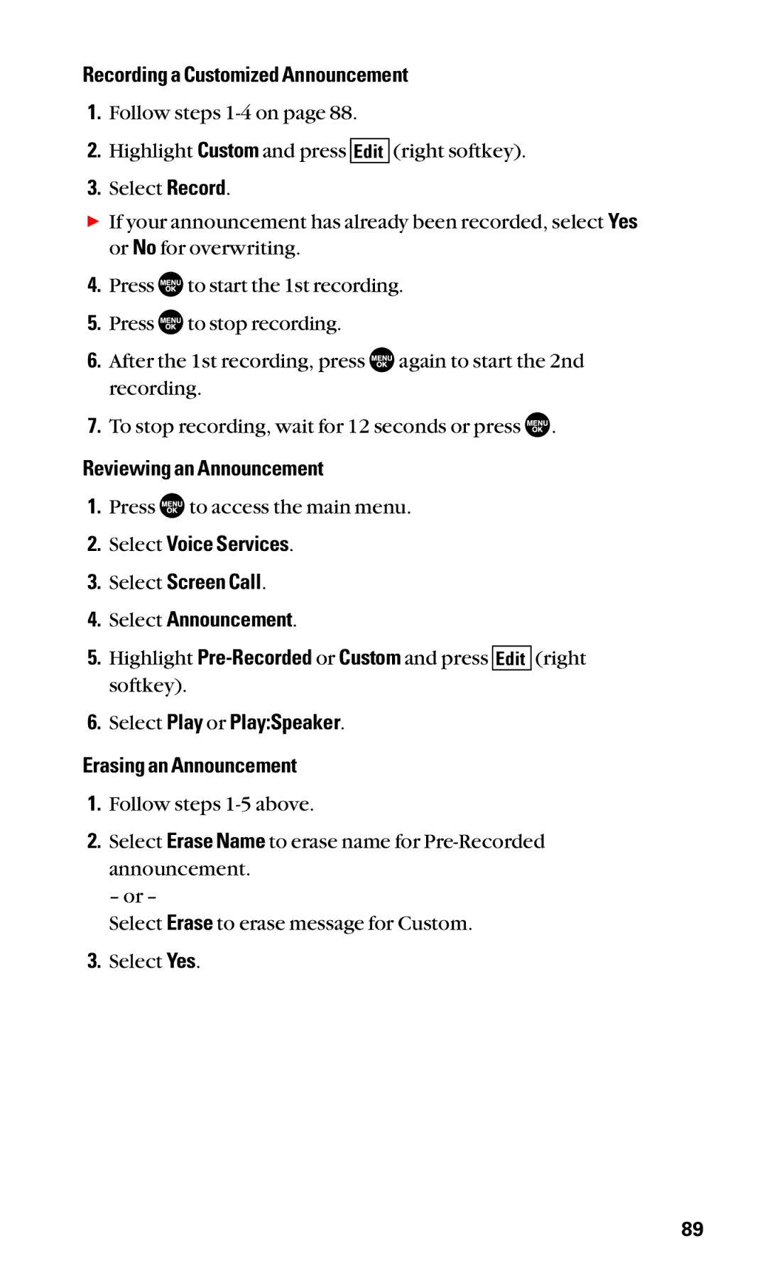 Sanyo SCP-2400 manual Recording a Customized Announcement, Reviewing an Announcement 