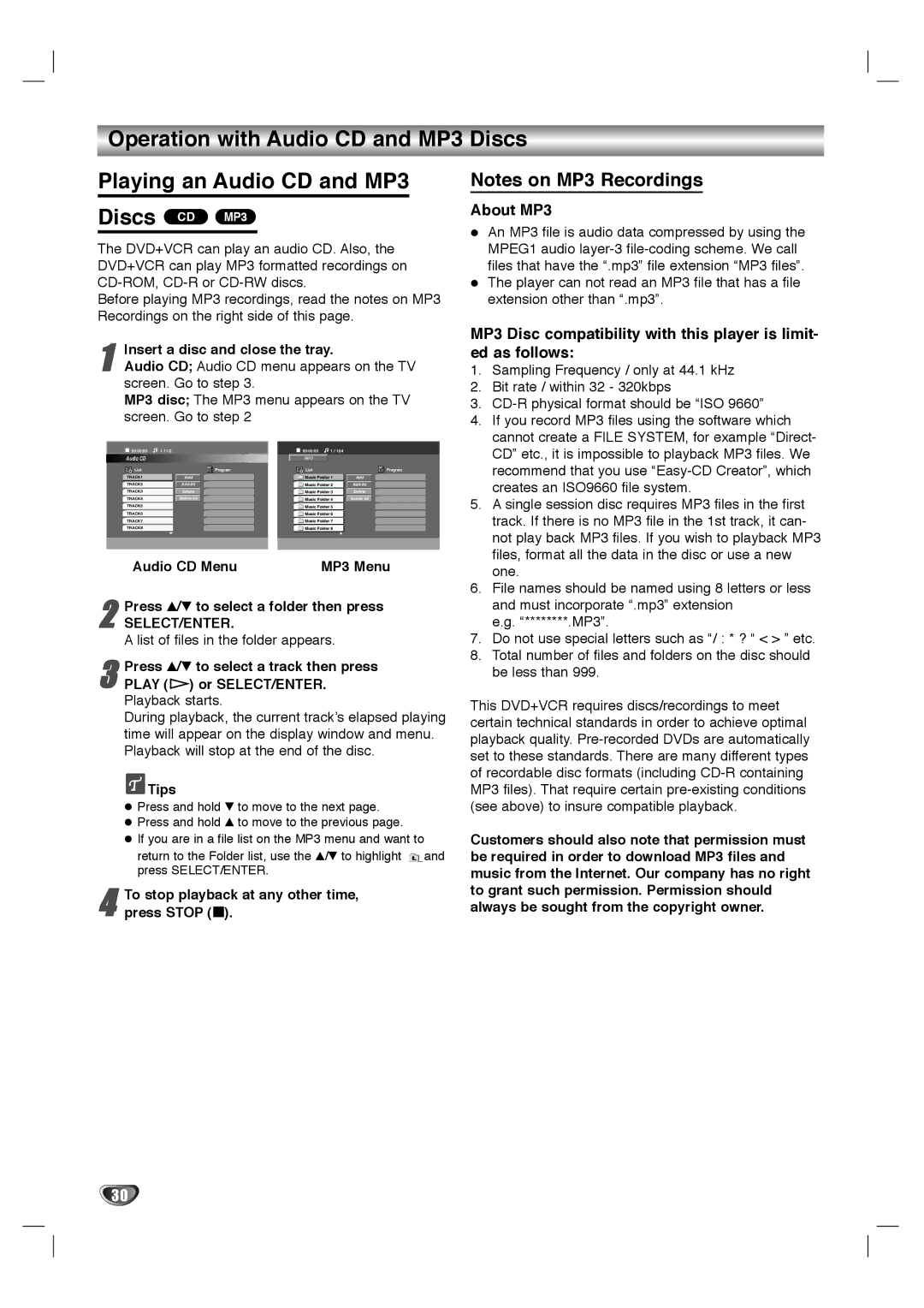 Sanyo SCP-2700 instruction manual About MP3, To stop playback at any other time, press Stop 