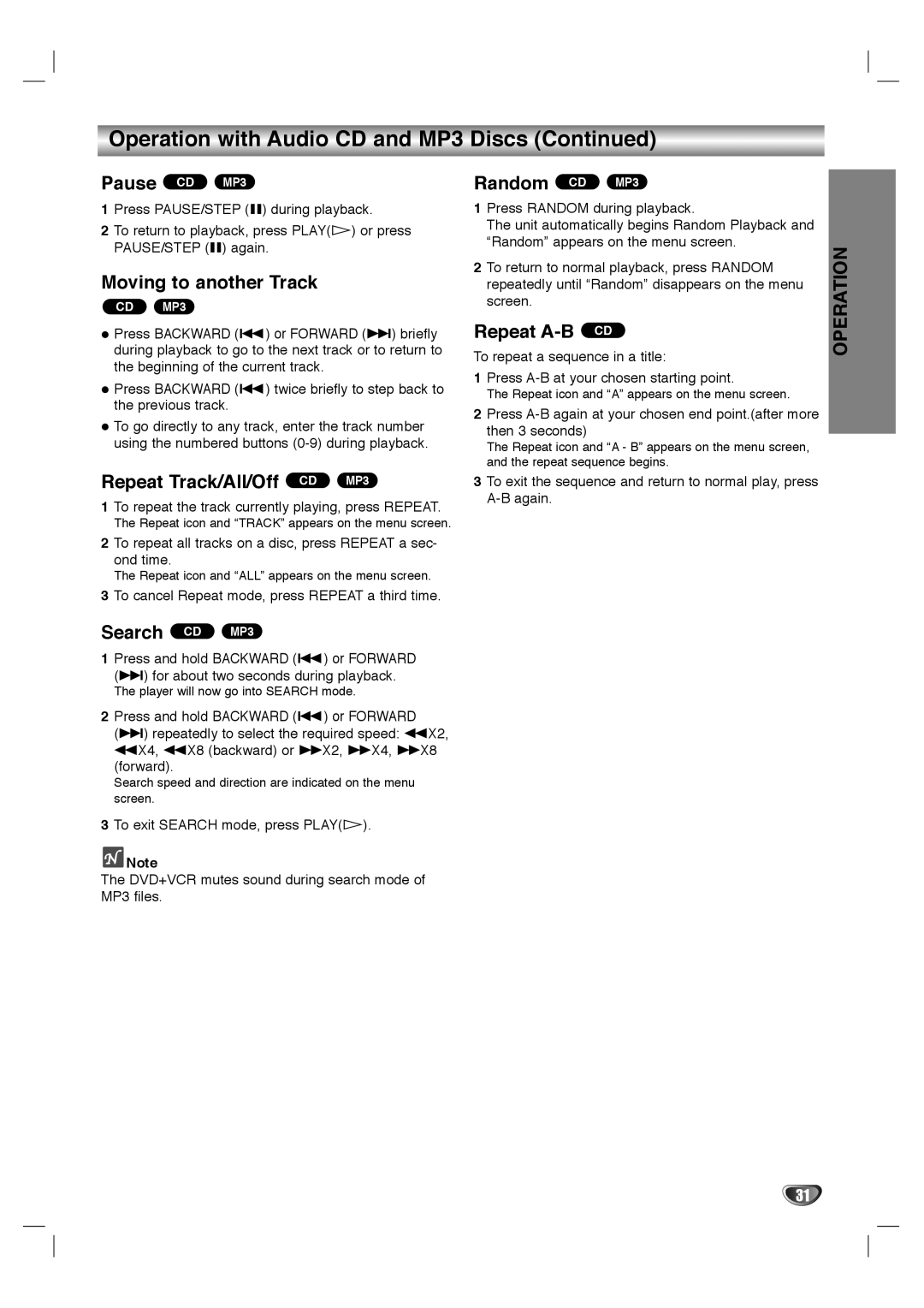 Sanyo SCP-2700 instruction manual Operation with Audio CD and MP3 Discs 