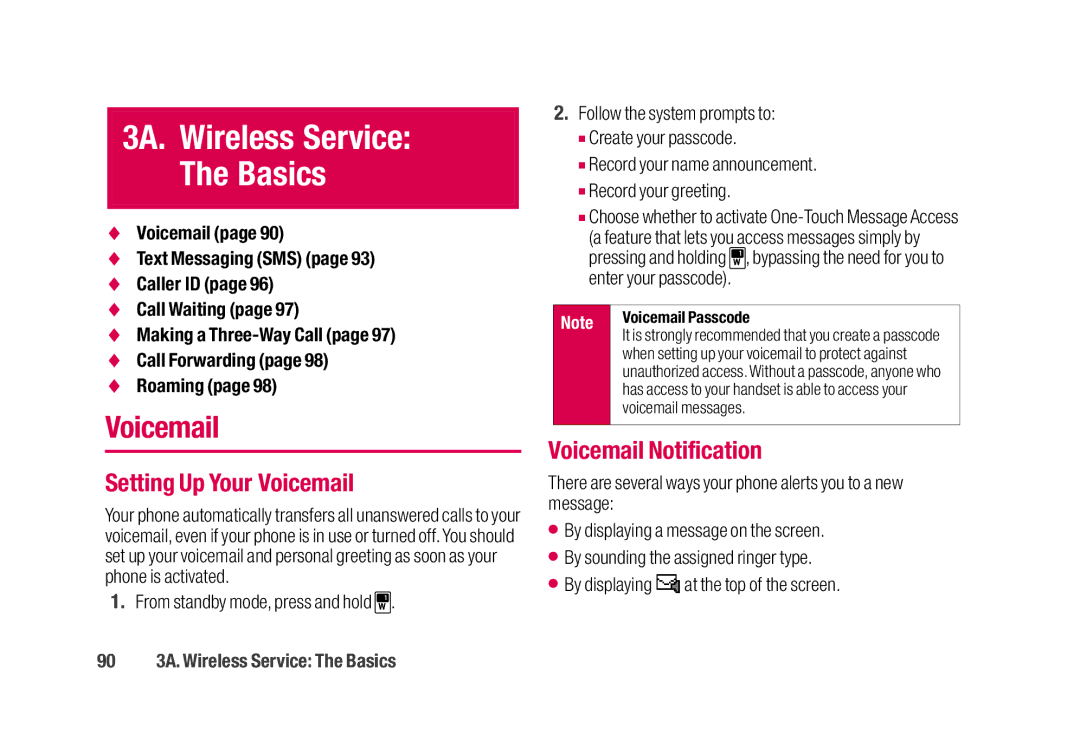 Sanyo SCP-2700 manual 3A. Wireless Service Basics, Setting Up Your Voicemail, Voicemail Notification 