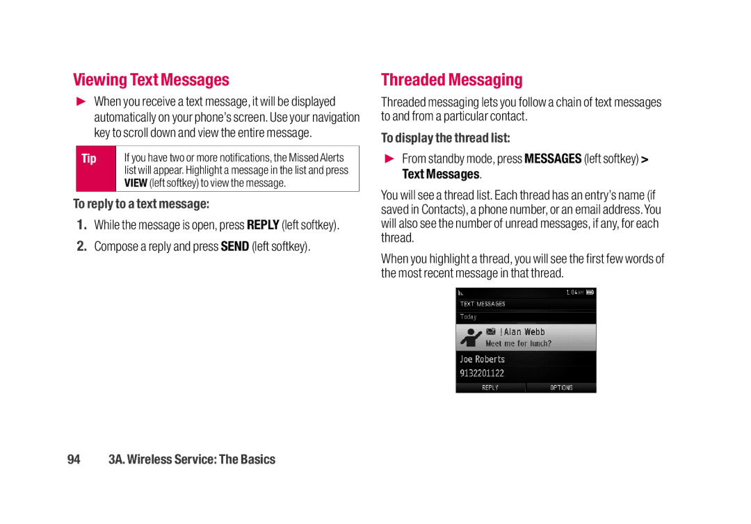 Sanyo SCP-2700 manual Viewing Text Messages, Threaded Messaging, To reply to a text message, To display the thread list 