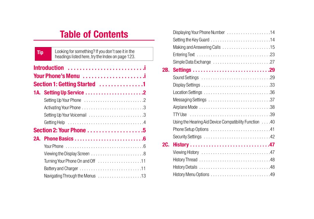 Sanyo SCP-2700 manual Table of Contents 