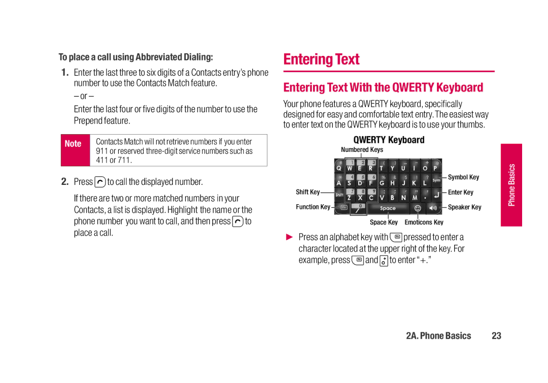 Sanyo SCP-2700 manual Entering Text, To place a call using Abbreviated Dialing, Qwerty Keyboard, 411 or 